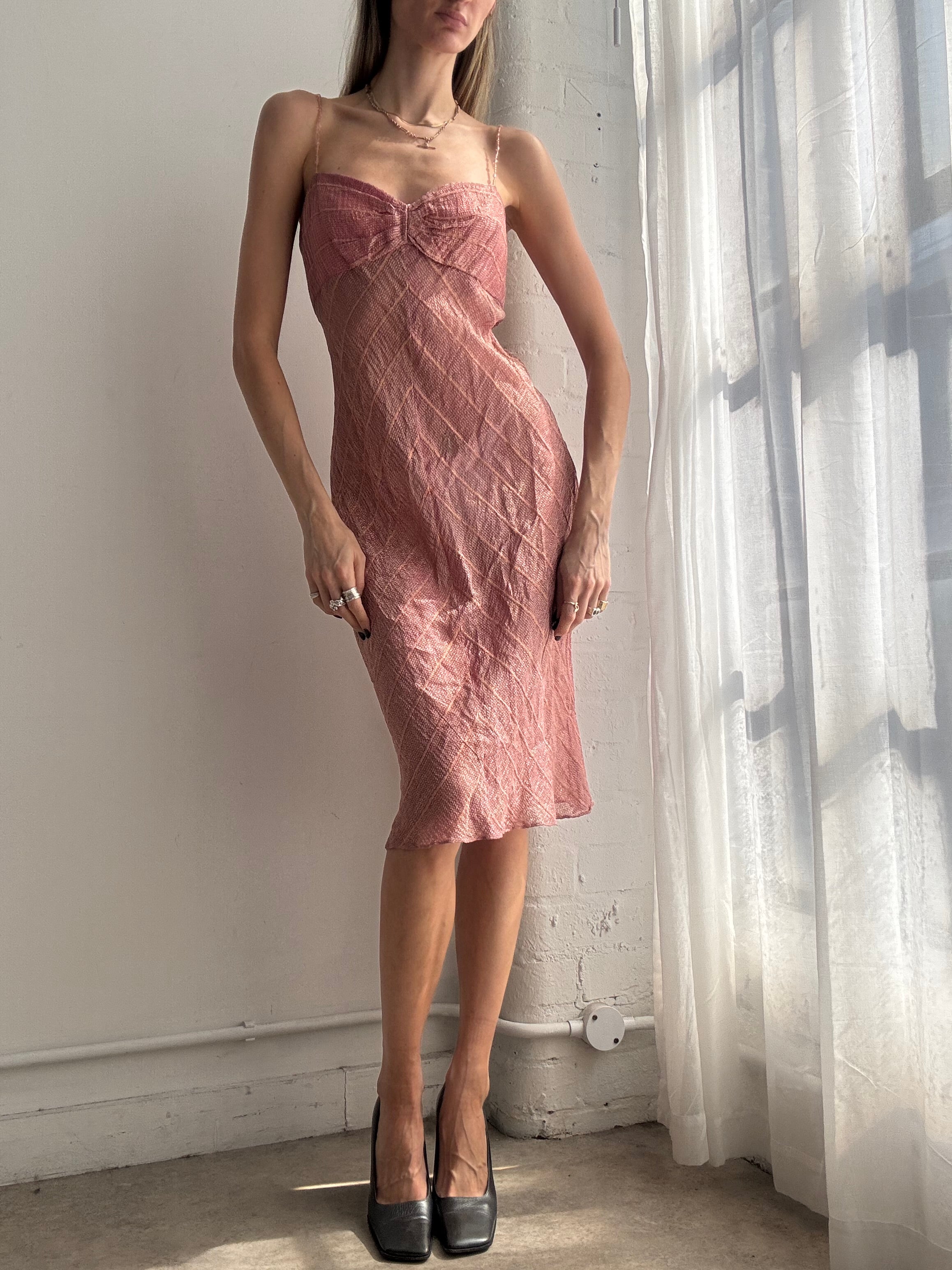 Vintage Y2K dusty pink woven slip midi dress - Size M
