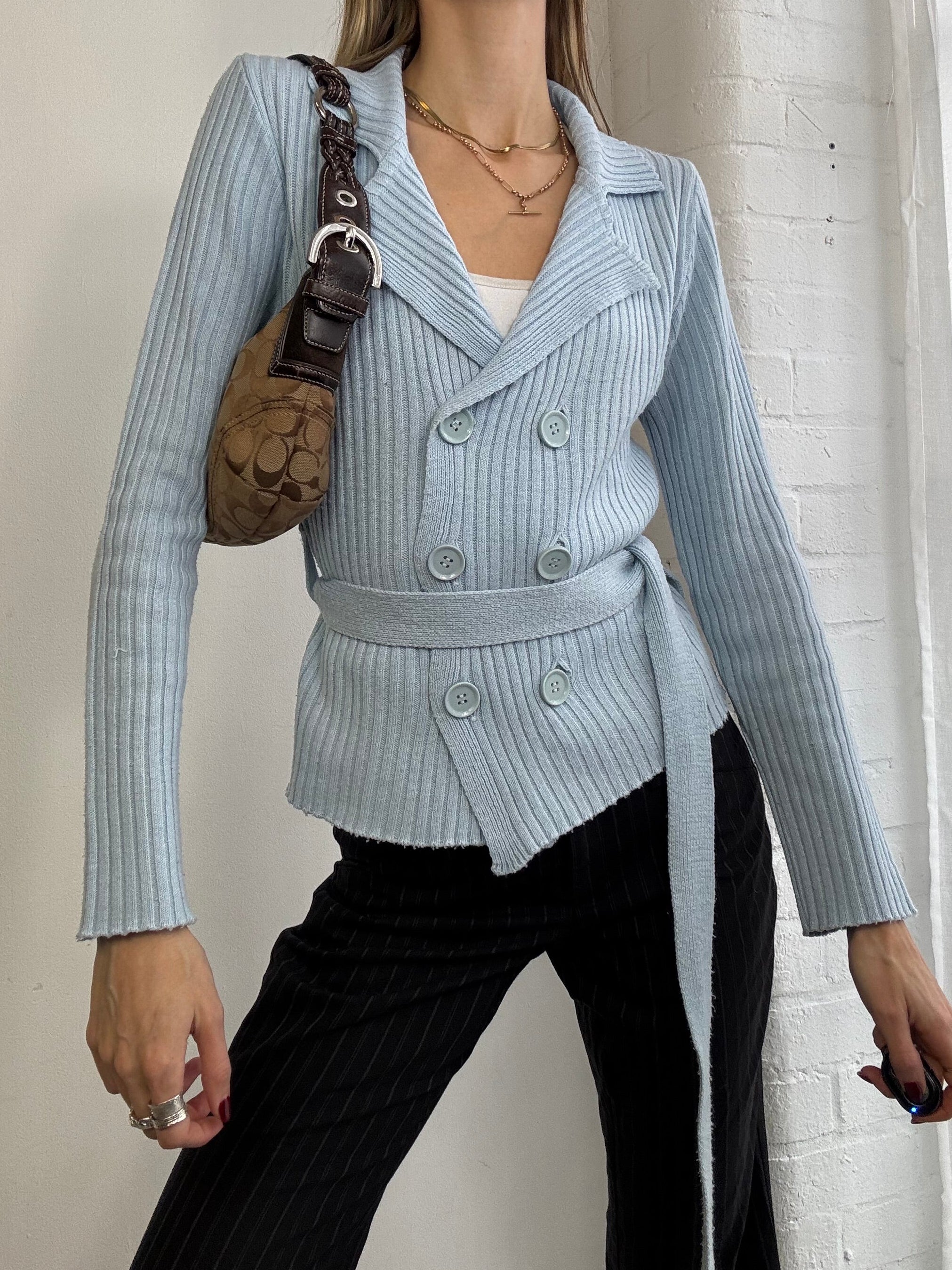 Vintage Y2K baby blue double breasted cardigan