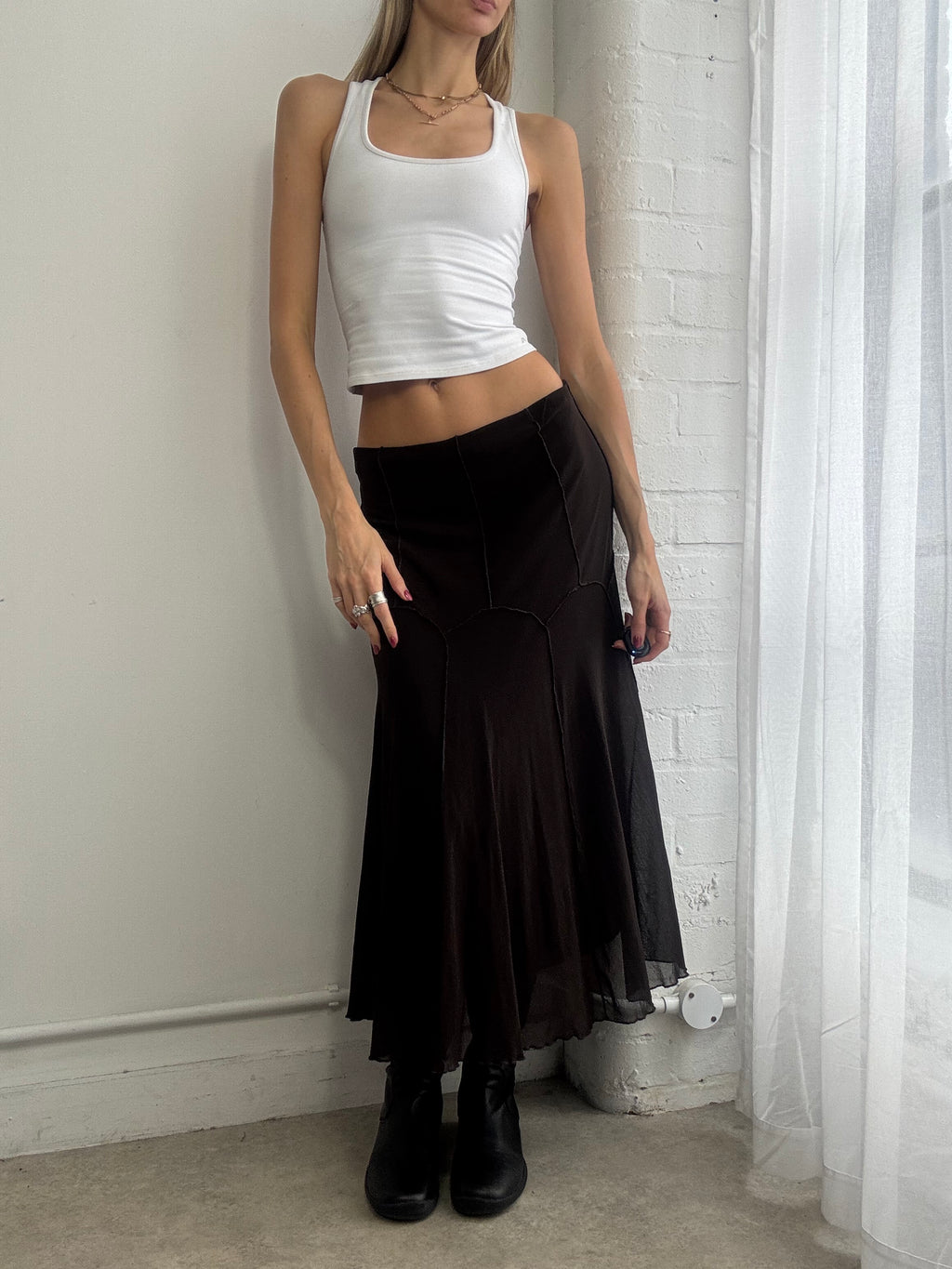 Vintage Y2K brown mesh maxi skirt