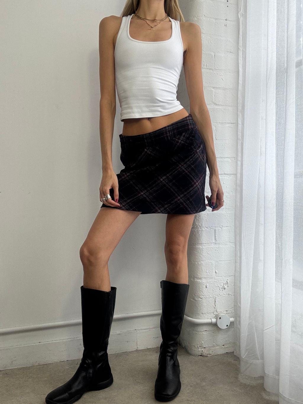 Vintage Y2K Esprit navy blue & red plaid mini skirt