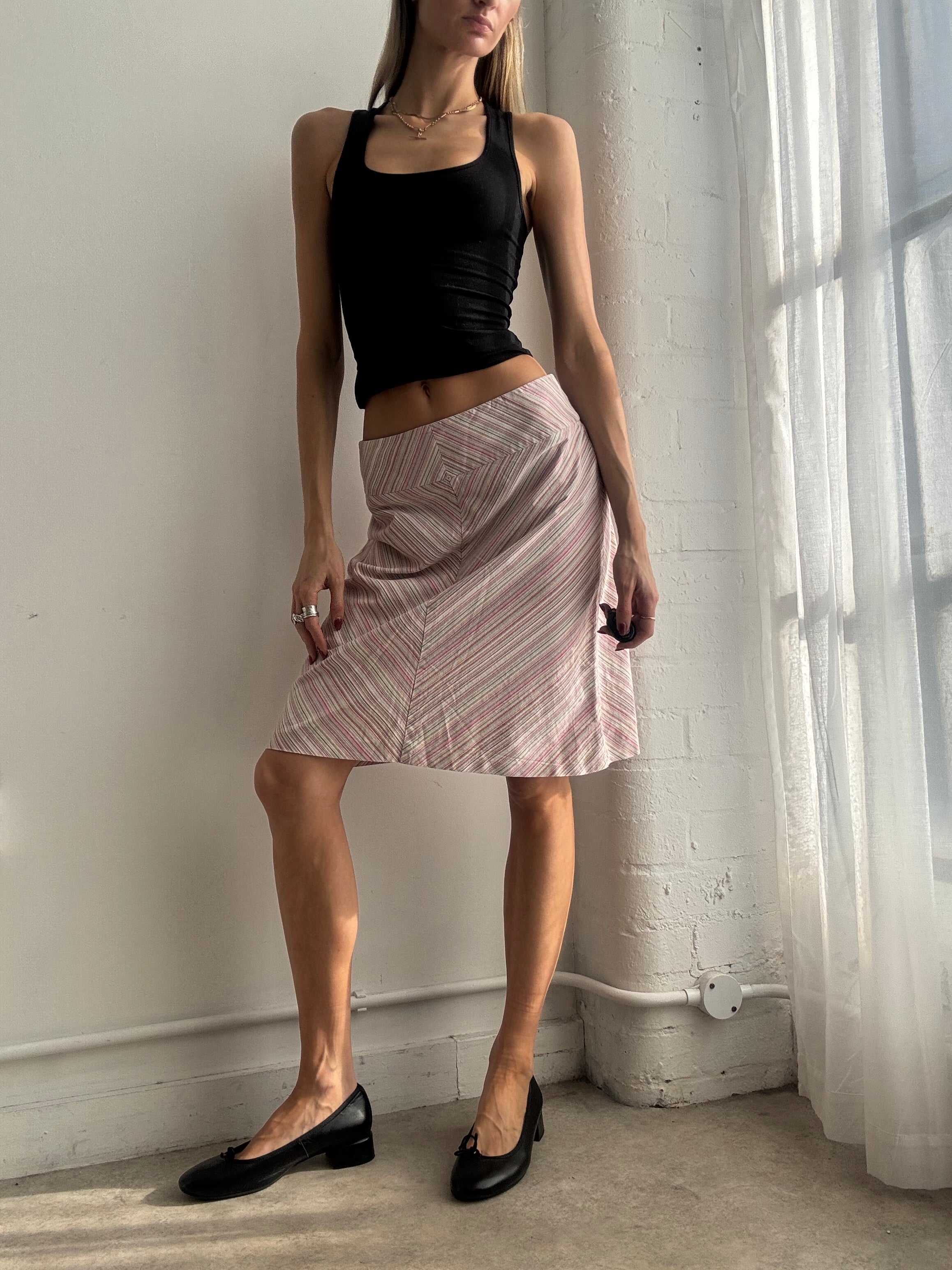 Vintage Y2K stripe midi skirt pink