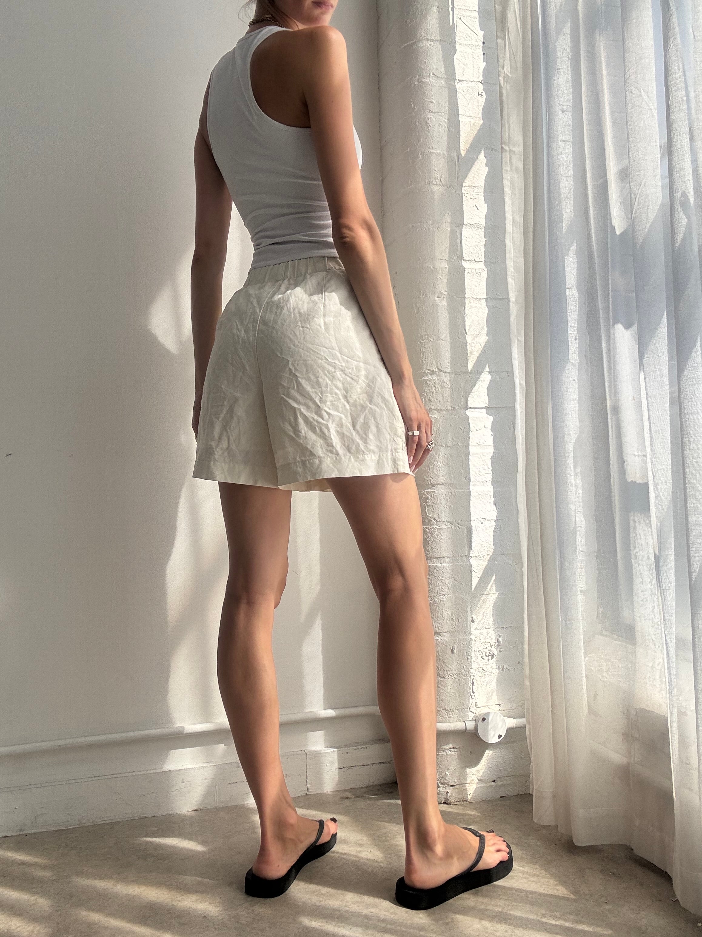 Vintage Y2K White Linen Mini Skirt / Skort - Size XS