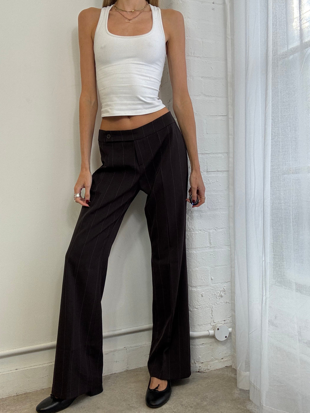 Vintage 90s brown & pink pinstripe suit pants