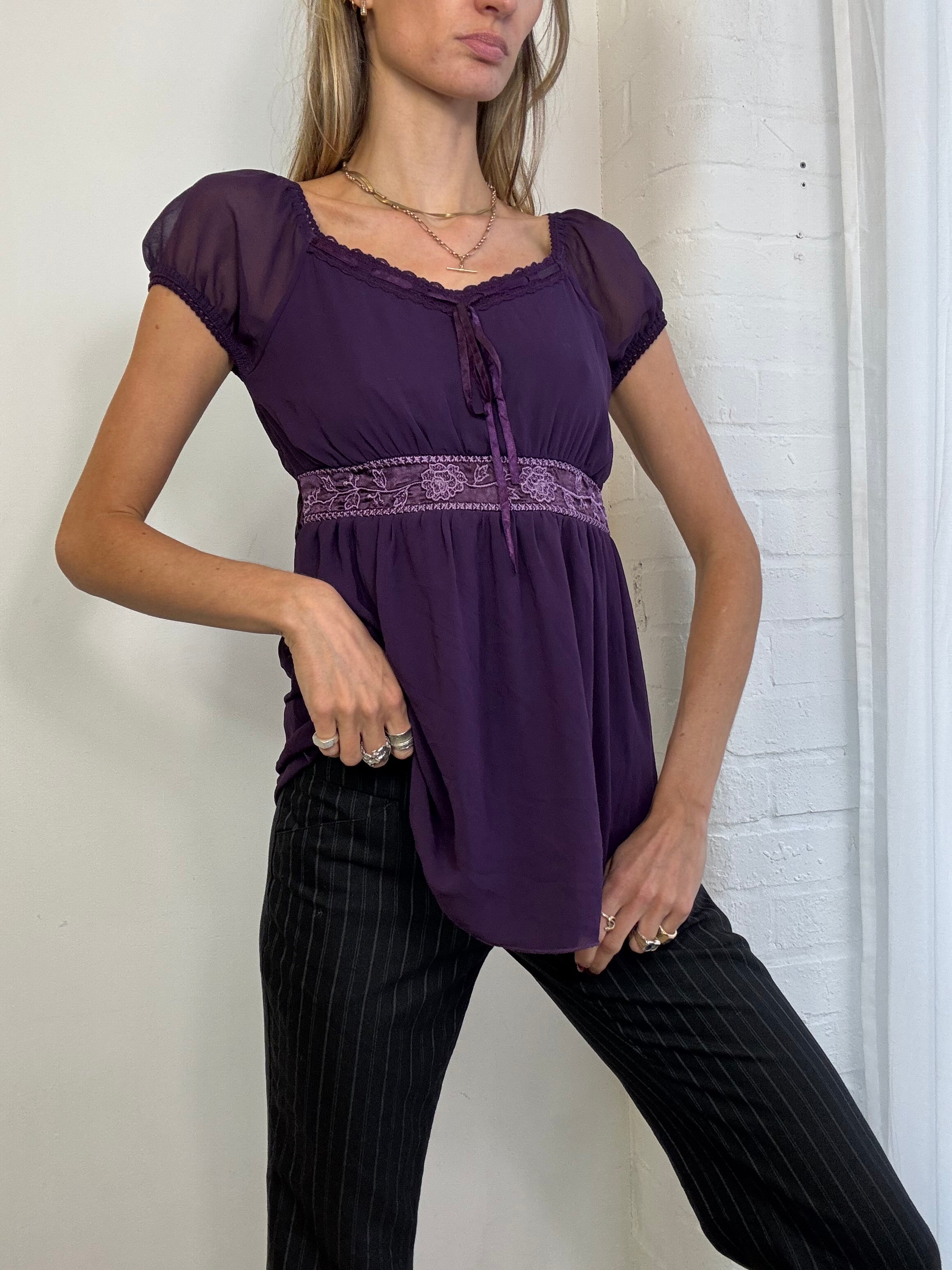Vintage Y2K purple mesh milkmaid top