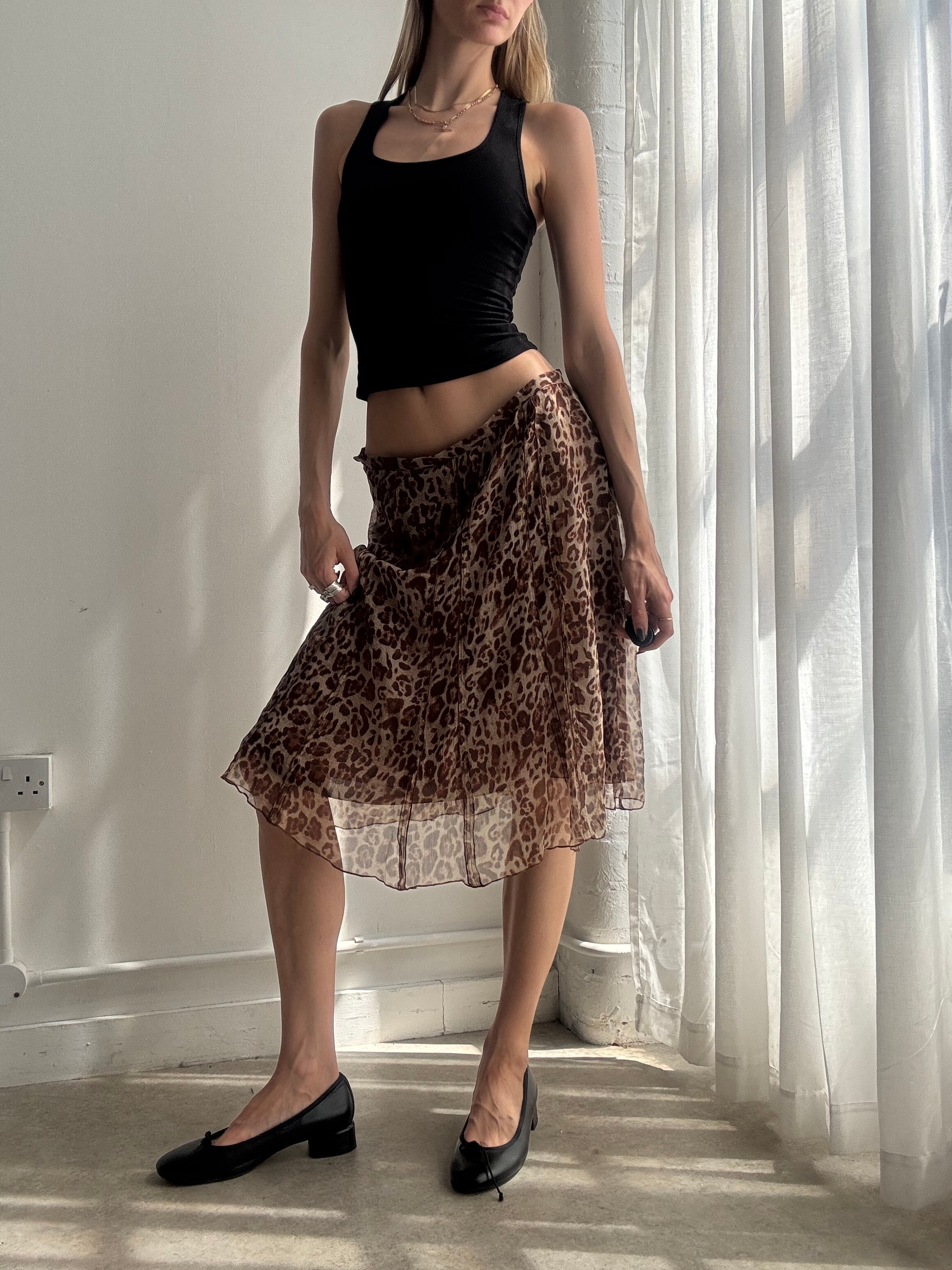 Vintage leopard print silk midi skirt - size S/M