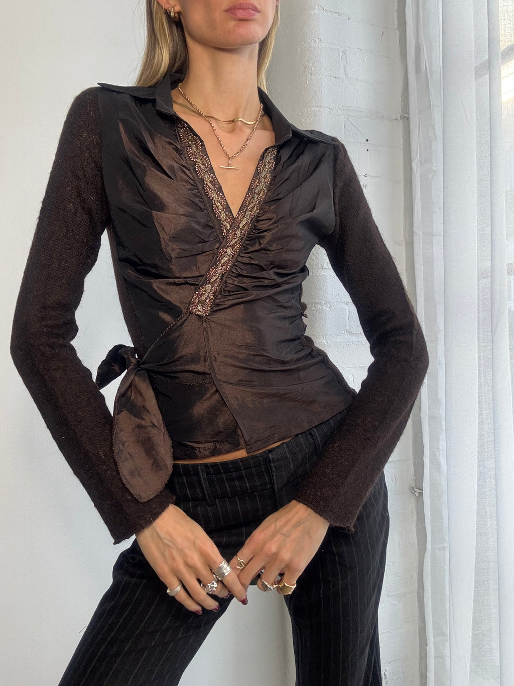 Vintage 90s brown wrap top