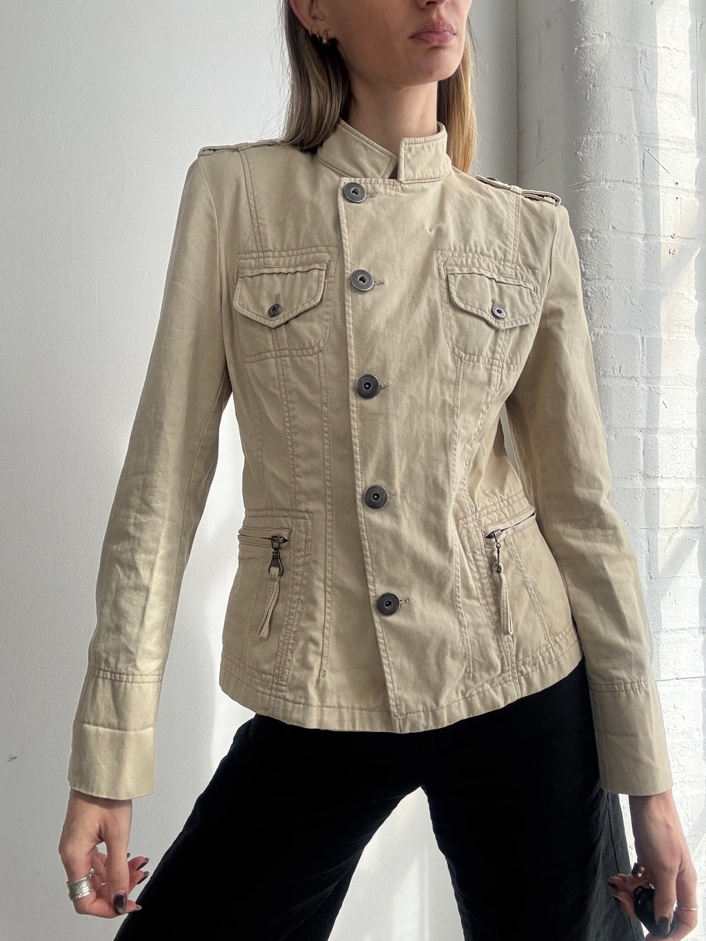 Vintage Y2K cream fitted utility jacket - Size S