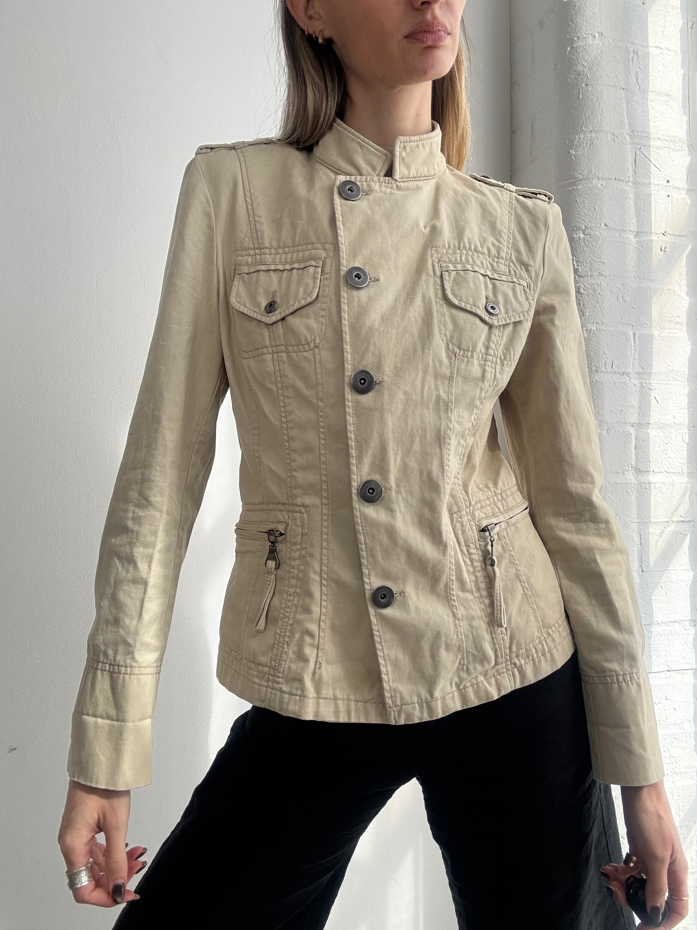 Vintage Y2K cream fitted utility jacket - Size S