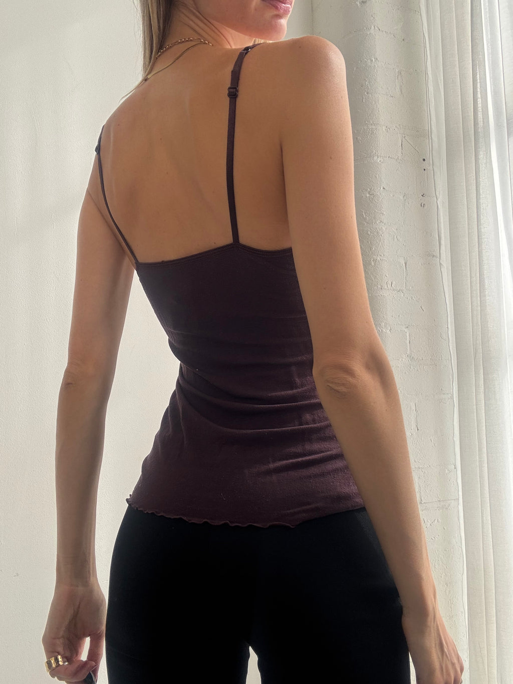 Vintage Y2K Chocolate Brown Lace Panel Cami Top - Size S