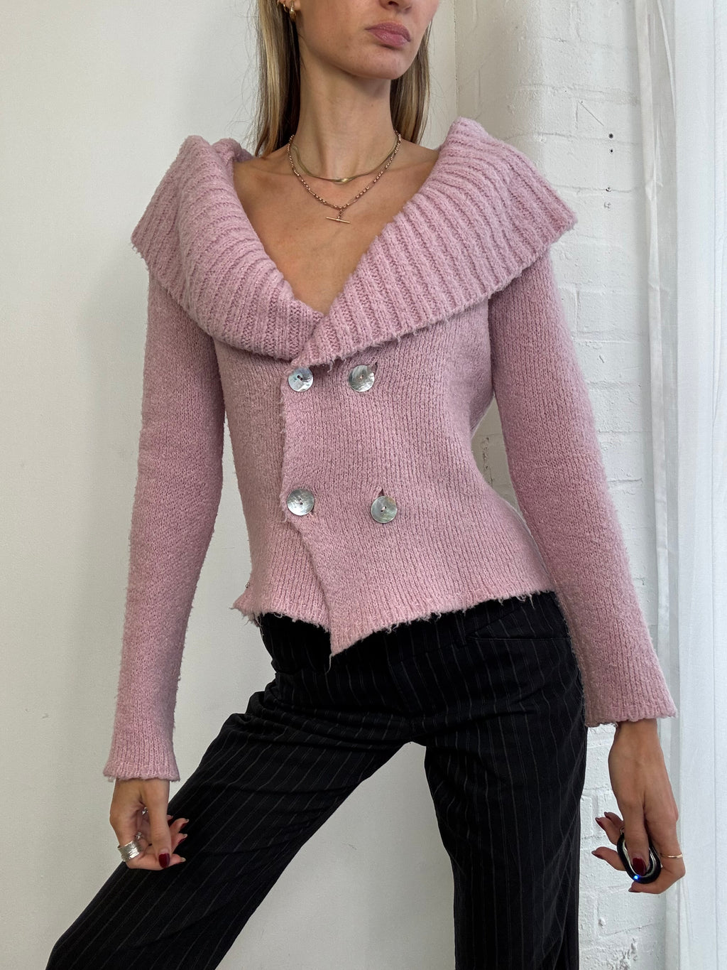 Vintage Y2K pink double breasted knitted cardigan