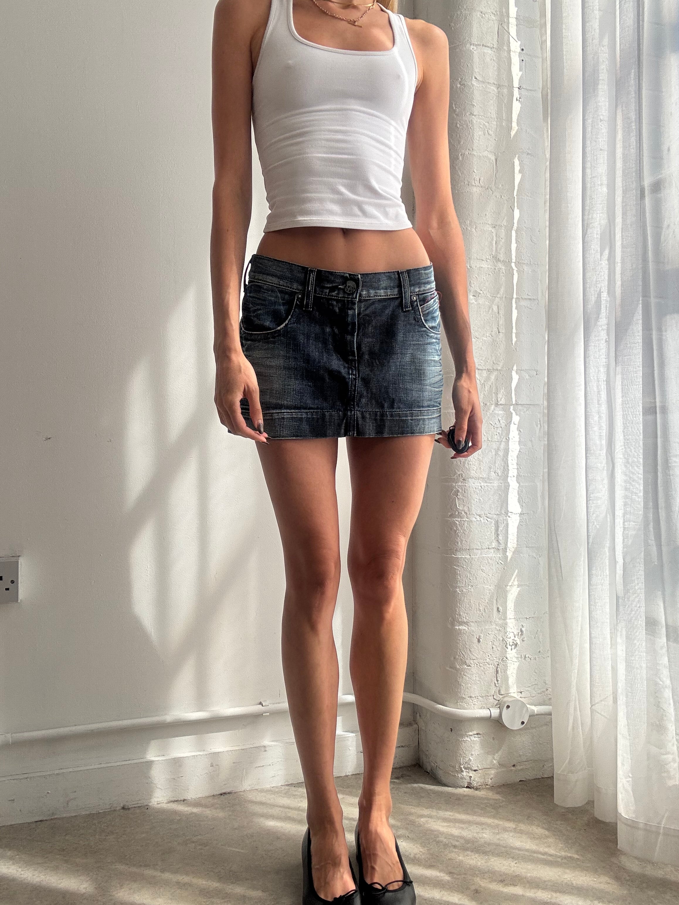 Vintage Y2K Miss Sixty dark wash denim micro mini skirt - Size M