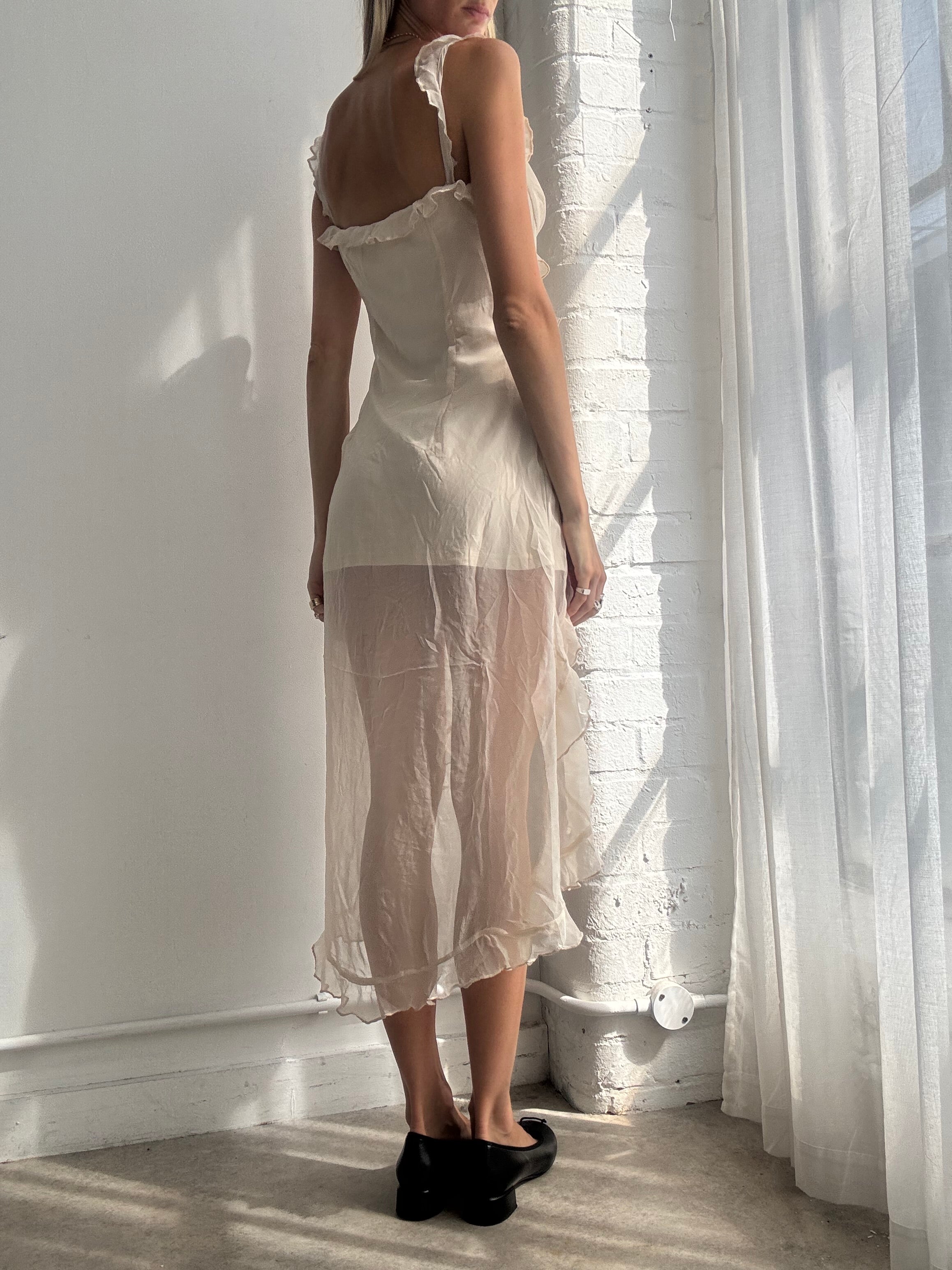 Vintage Y2K Ivory Fairy Ruffle Slip Dress - Size S