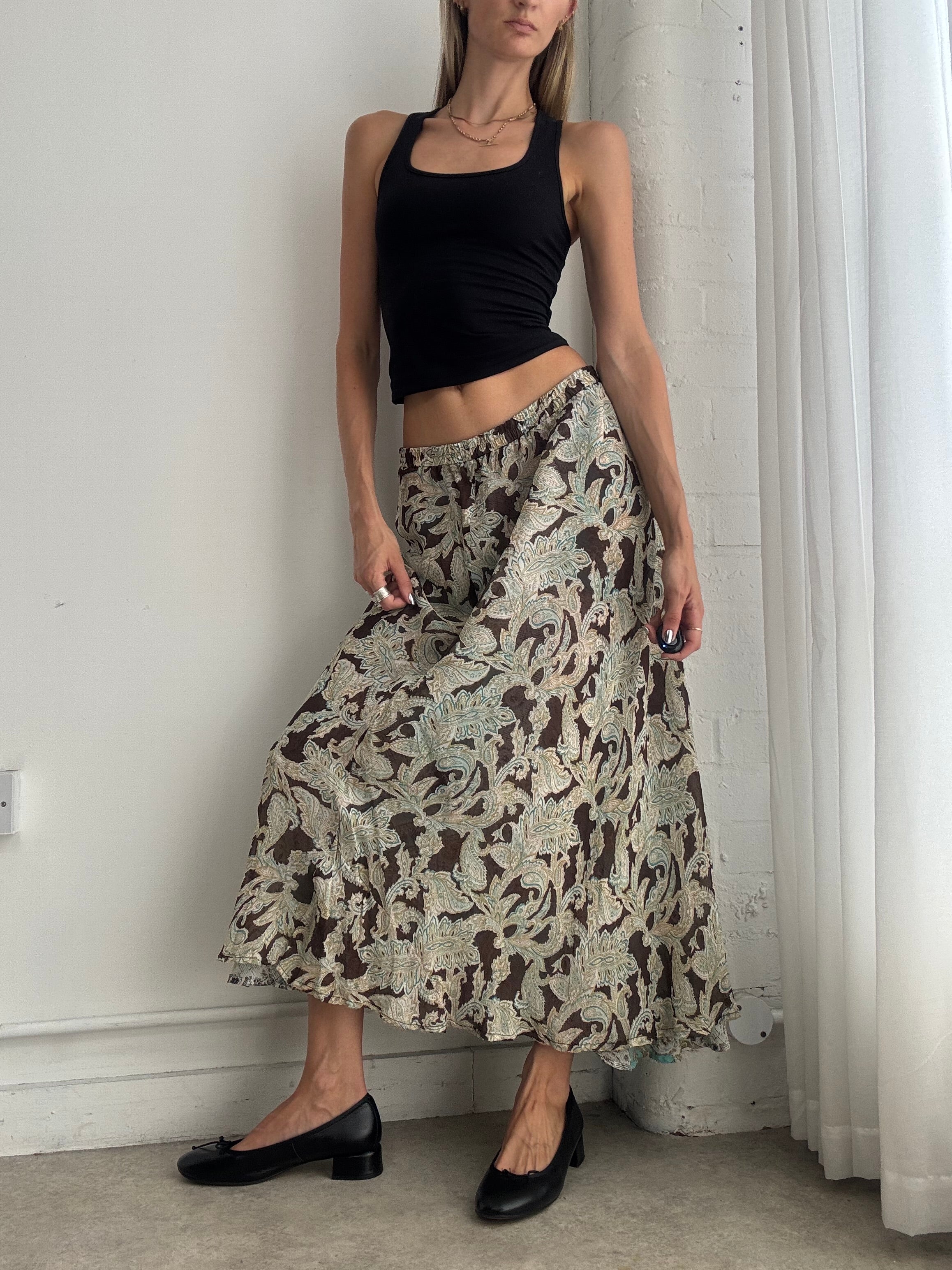 Vintage Y2K Floral Print Maxi Skirt – Reversible - Size M/L