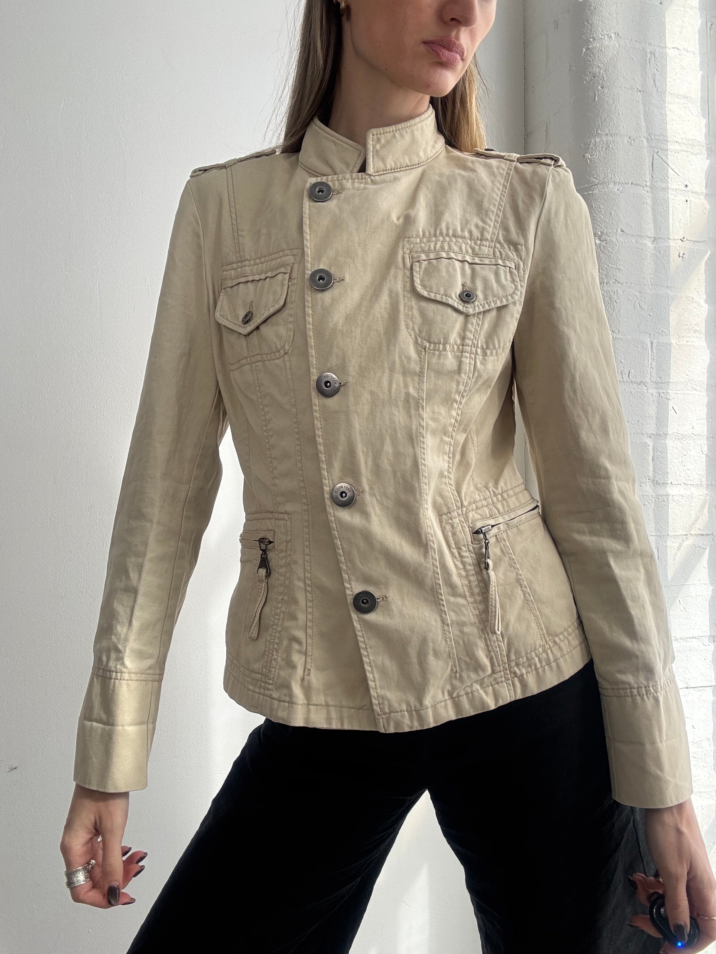 Vintage Y2K cream fitted utility jacket - Size S
