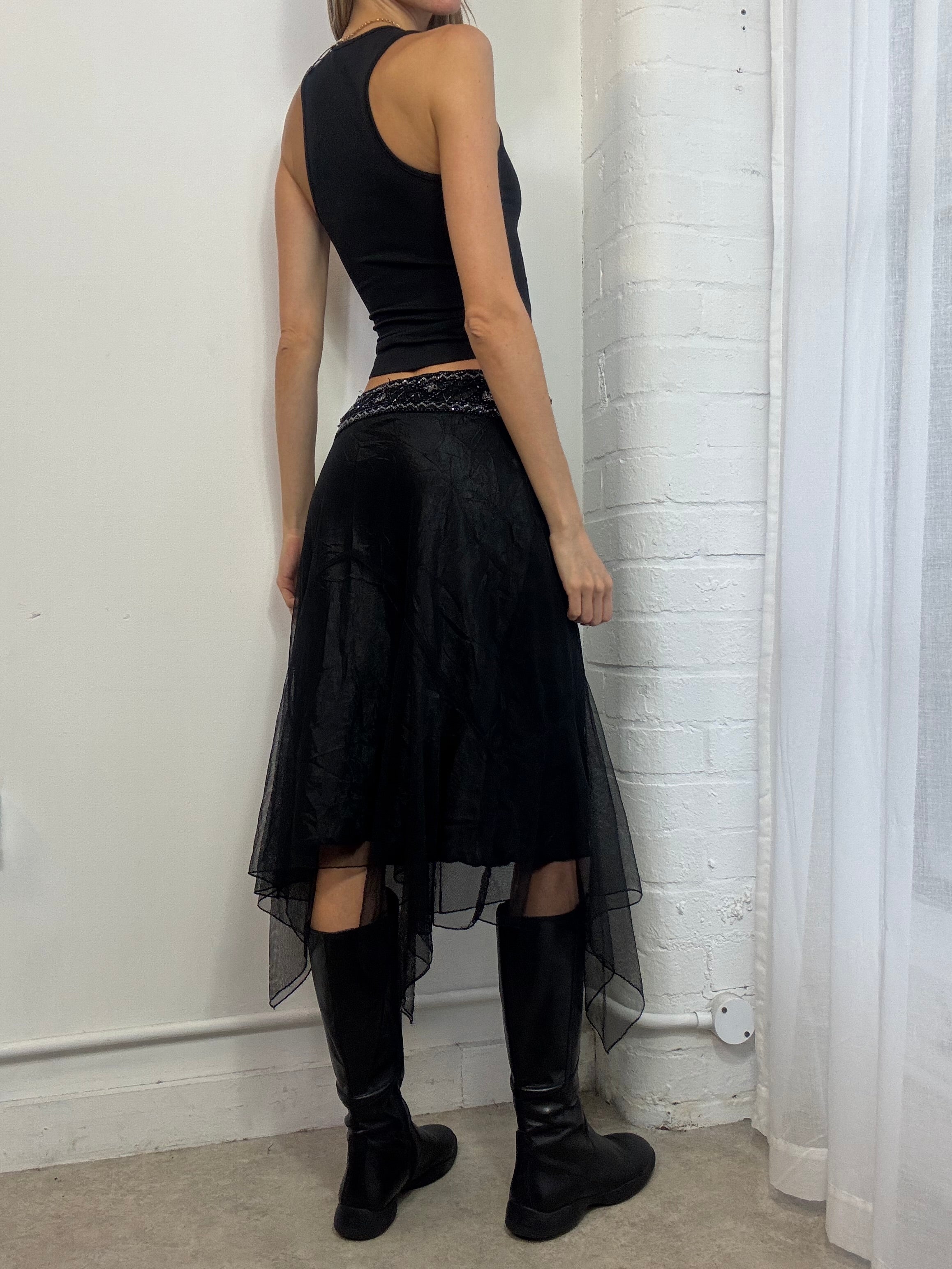 Vintage Y2K black mesh midi skirt beaded