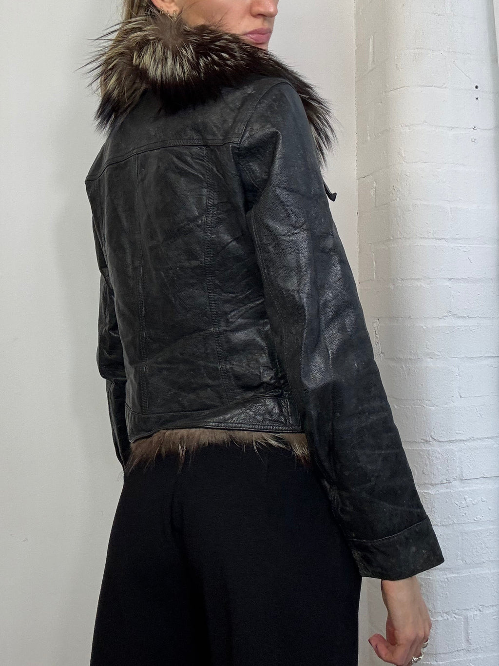 Vintage Y2K fur trim leather jacket