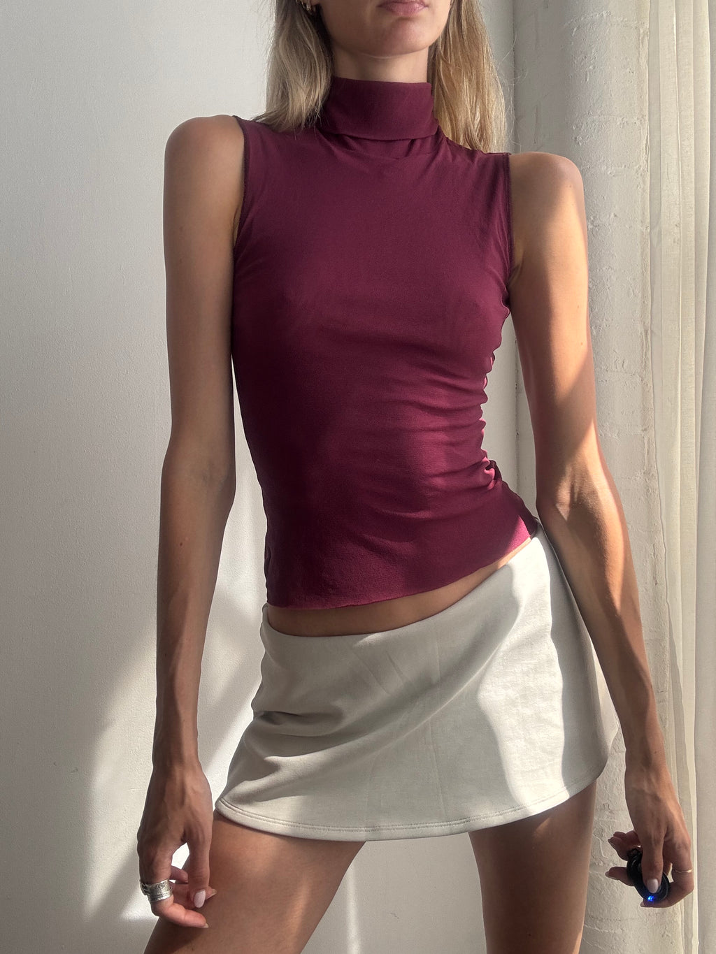 Vintage Y2K Raspberry Pink High Neck Mesh Sleeveless Top - Size XS/S