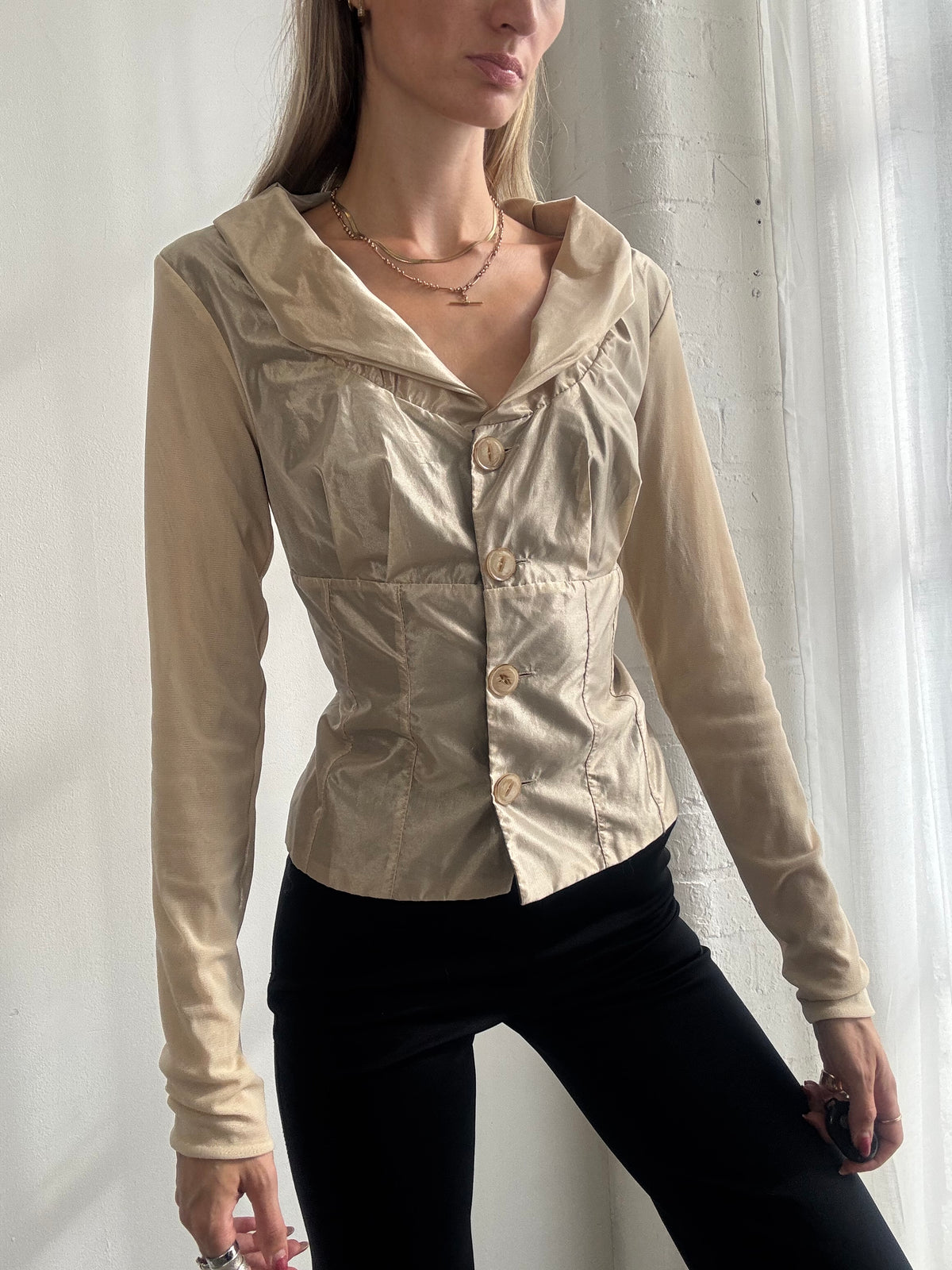 Vintage Y2K Champagne Satin Corset Style Top - Size M