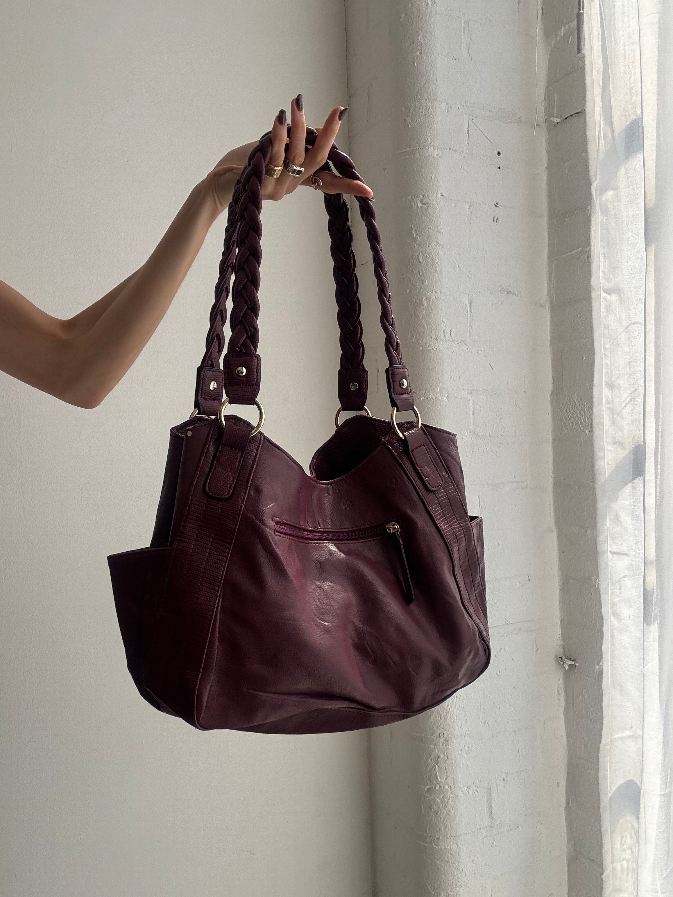 Vintage Y2K plum faux leather slouch shoulder bag