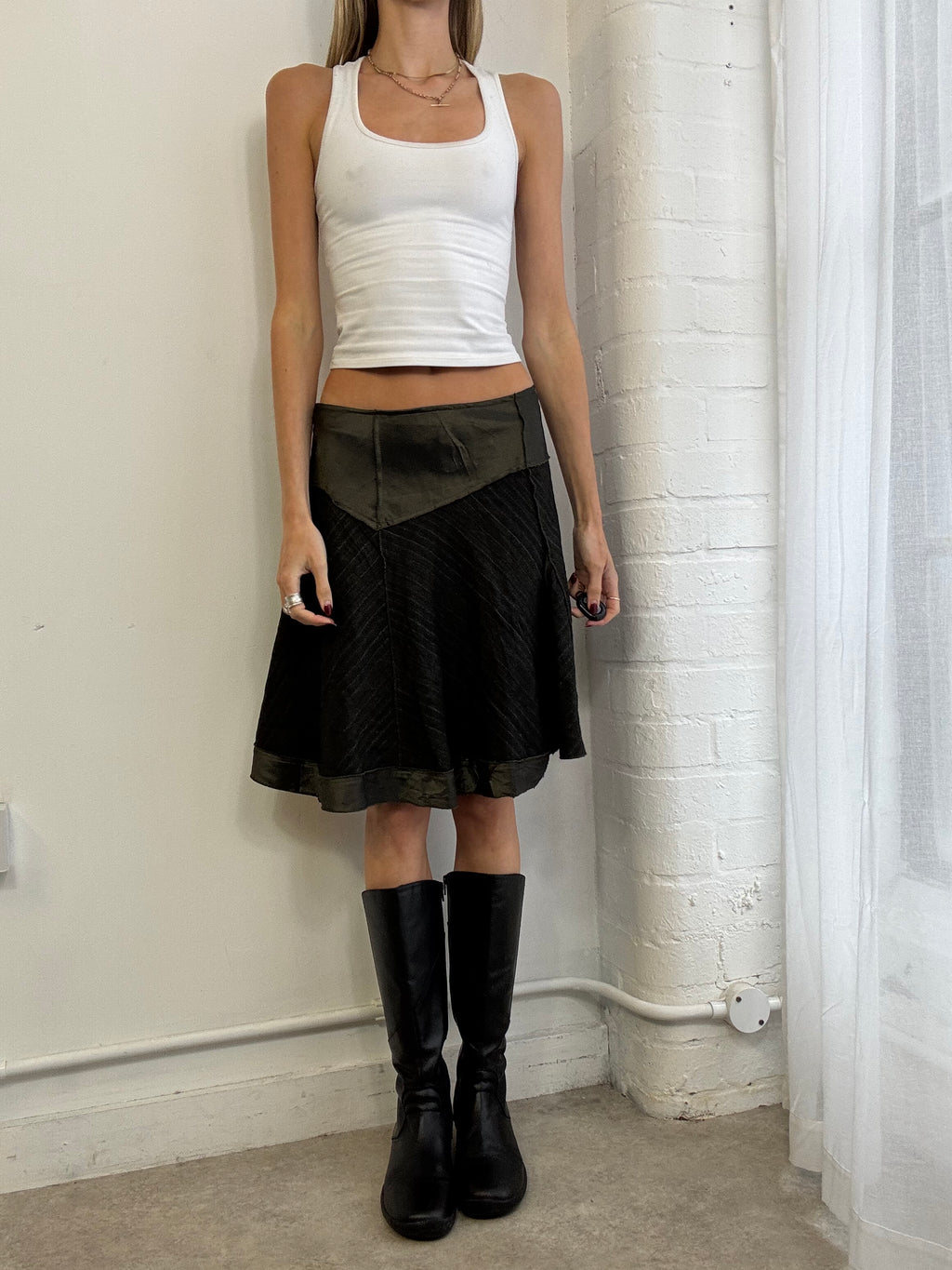 Vintage asymmetric pinstripe midi skirt