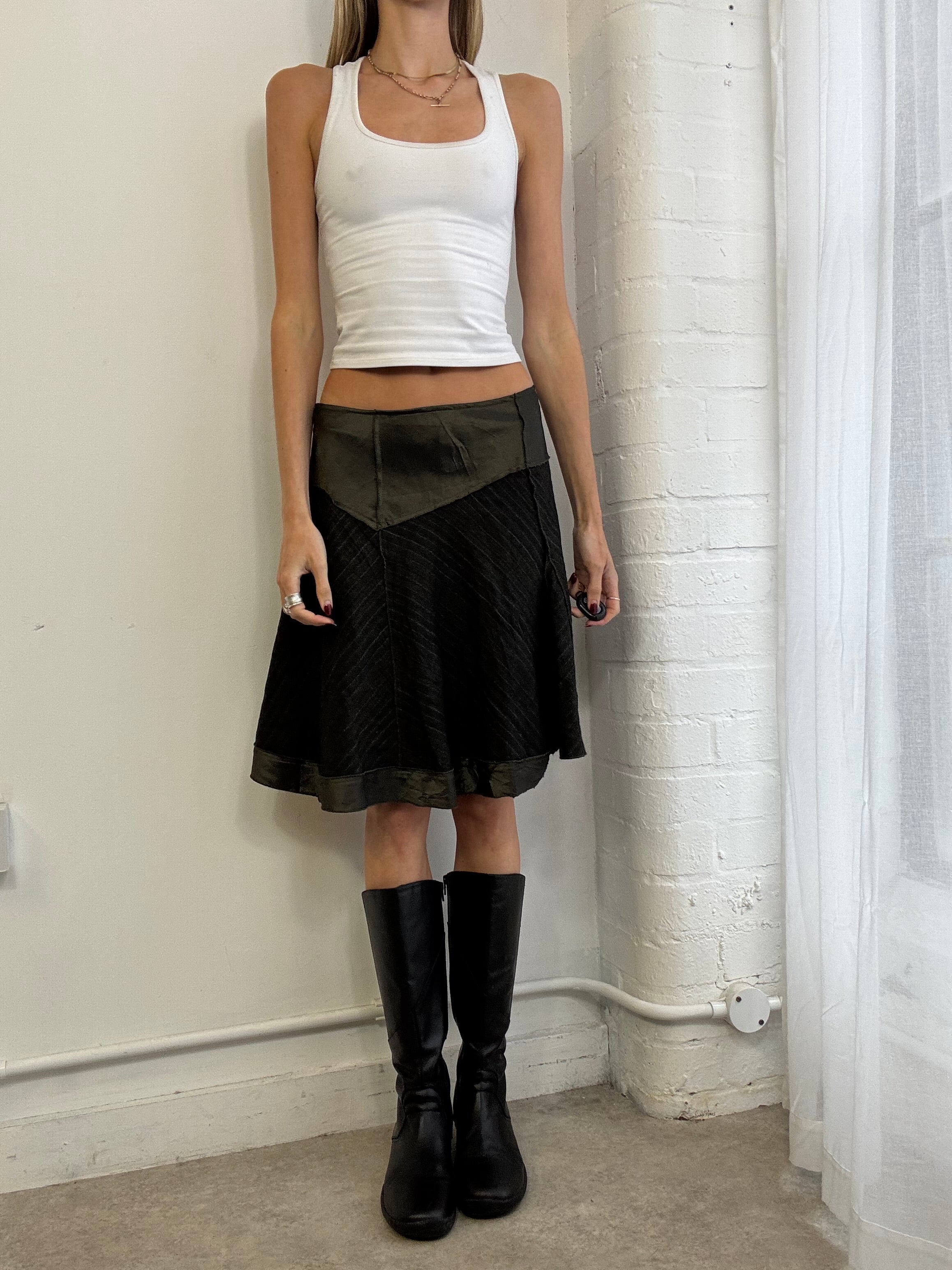 Vintage asymmetric pinstripe midi skirt