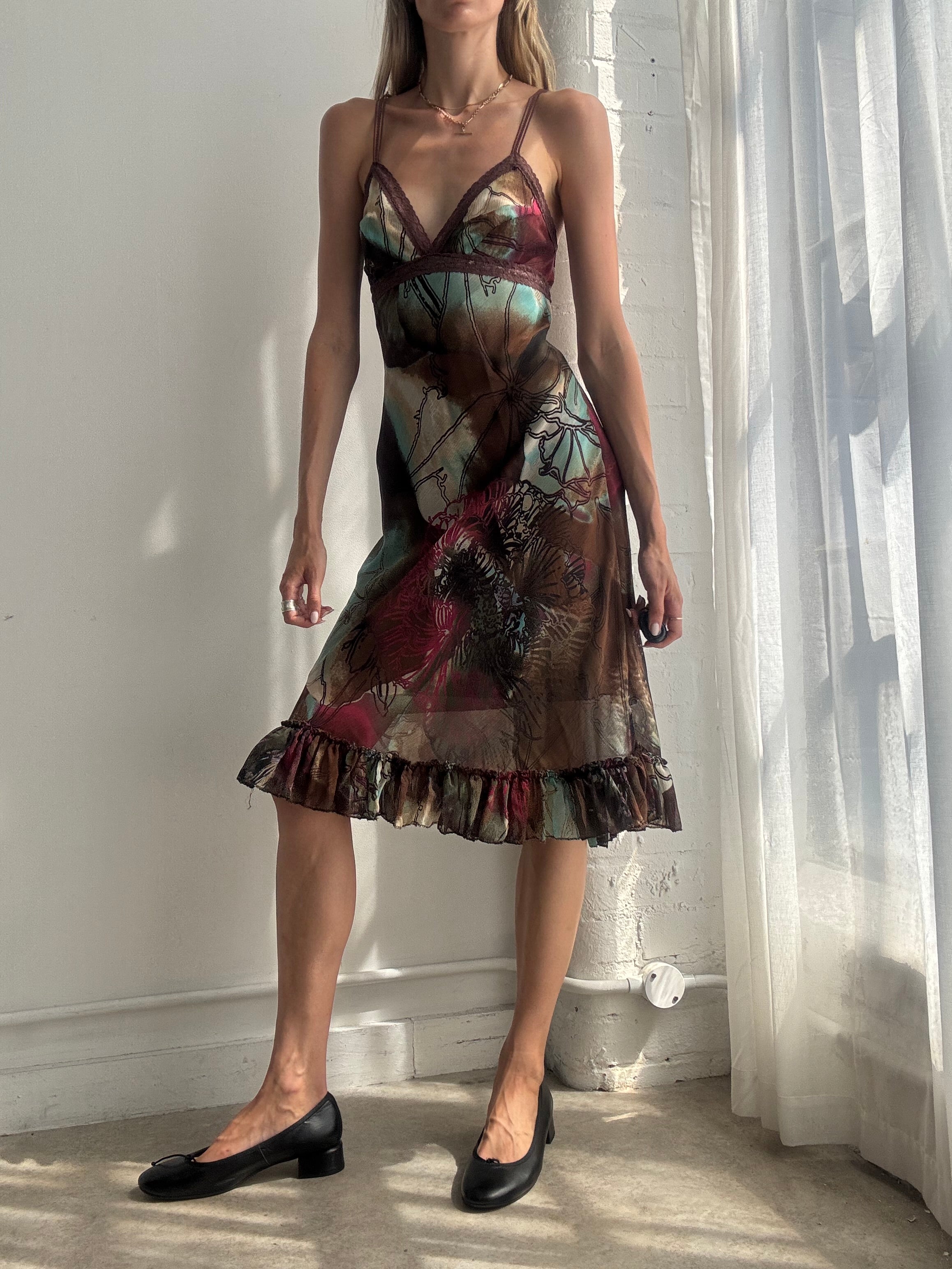 Vintage Y2K Abstract Mesh Slip Dress - Size S/M