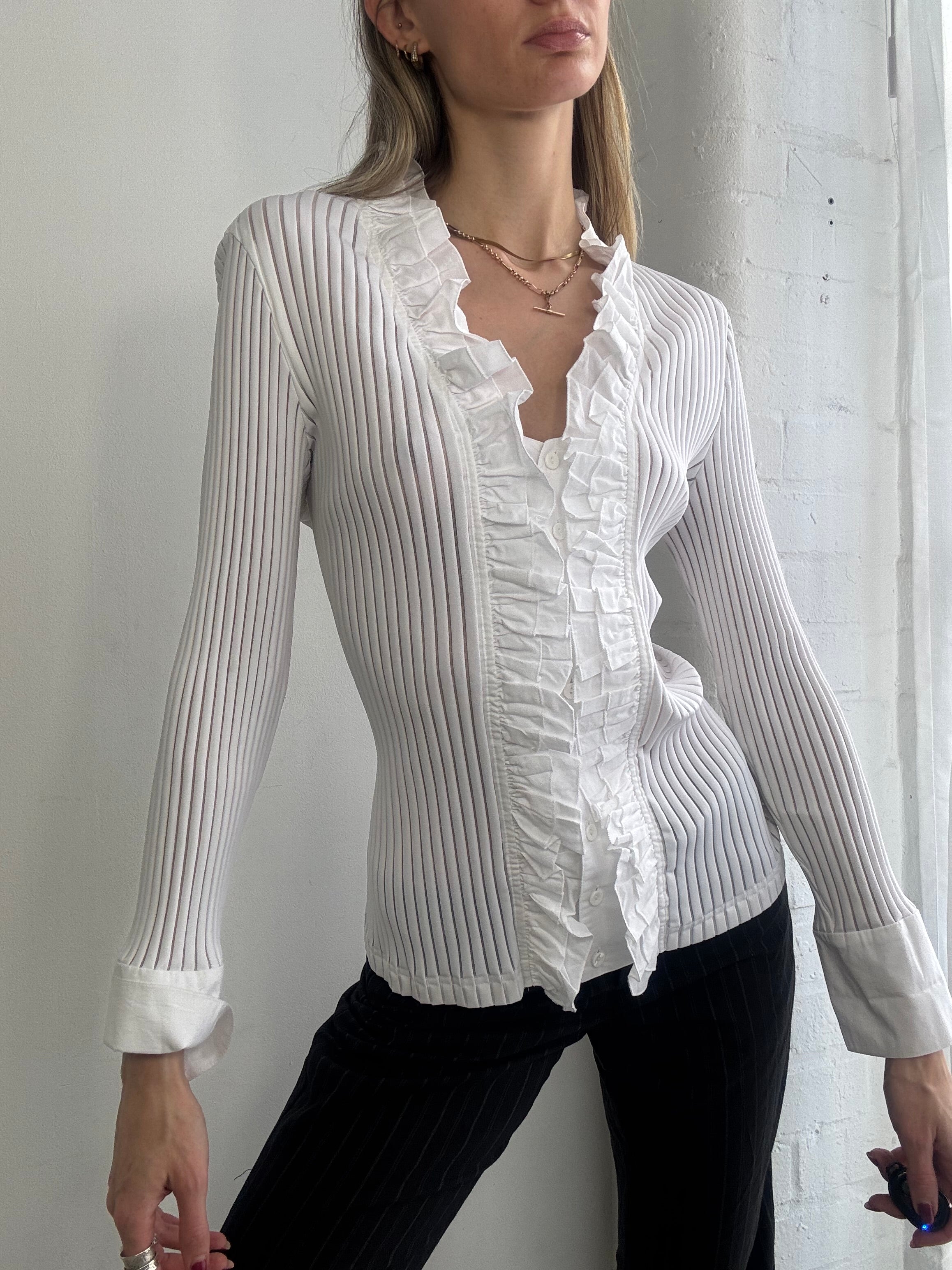 Vintage 90s white ruffle button up blouse