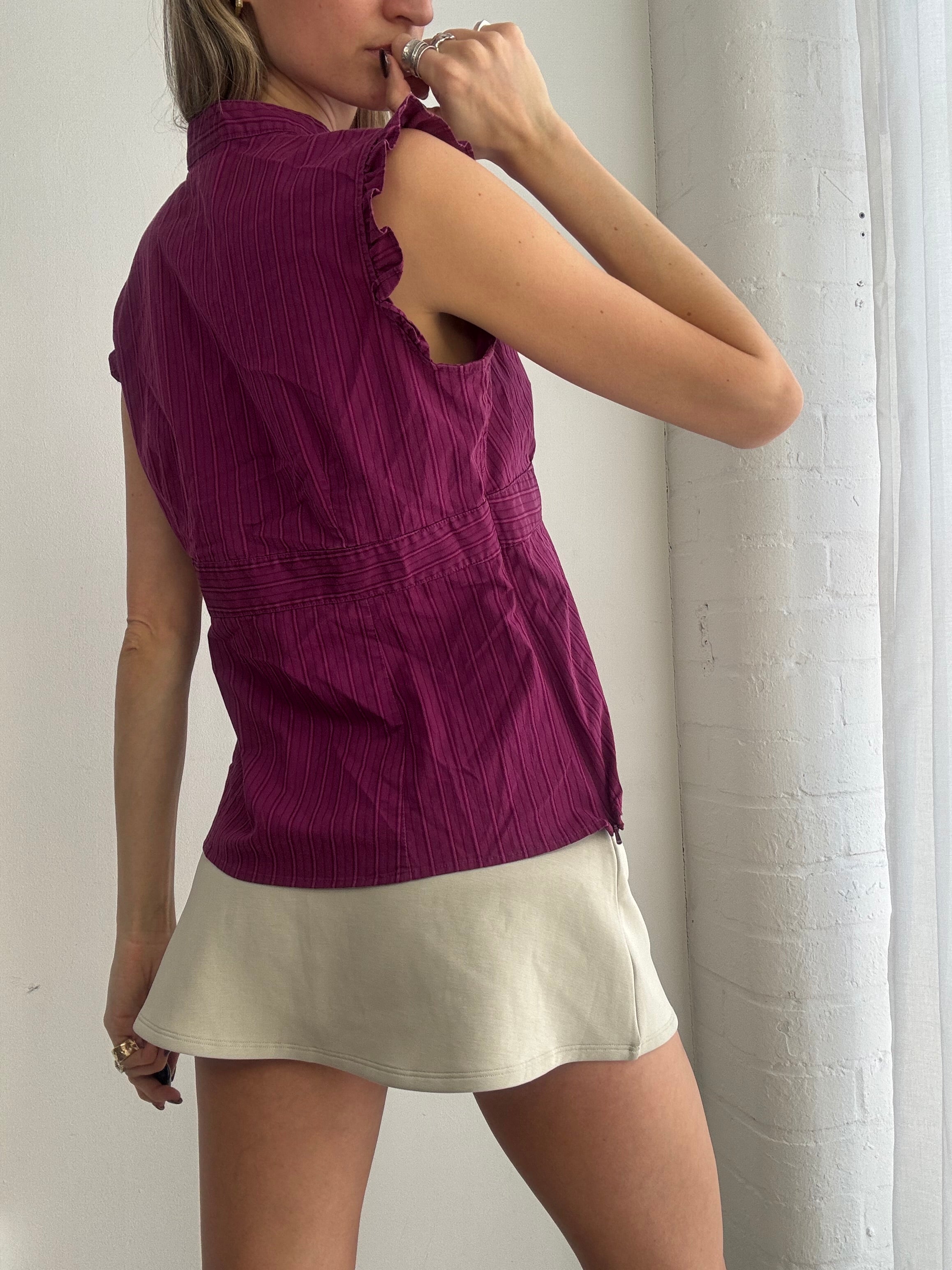 Vintage Y2K purple pinstripe sleeveless blouse - Size M
