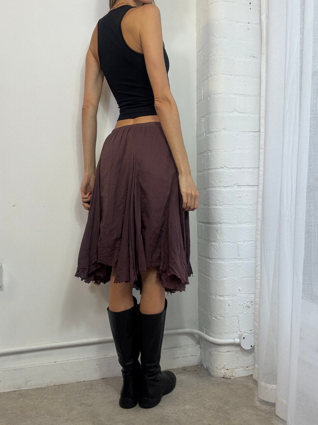 Vintage Y2K brown cotton asymmetric floaty midi skirt