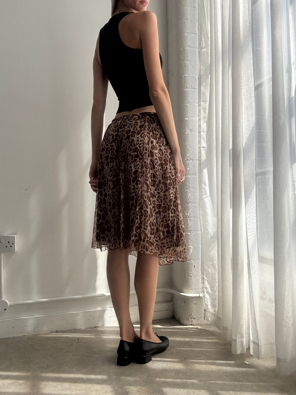 Vintage leopard print silk midi skirt - size S/M