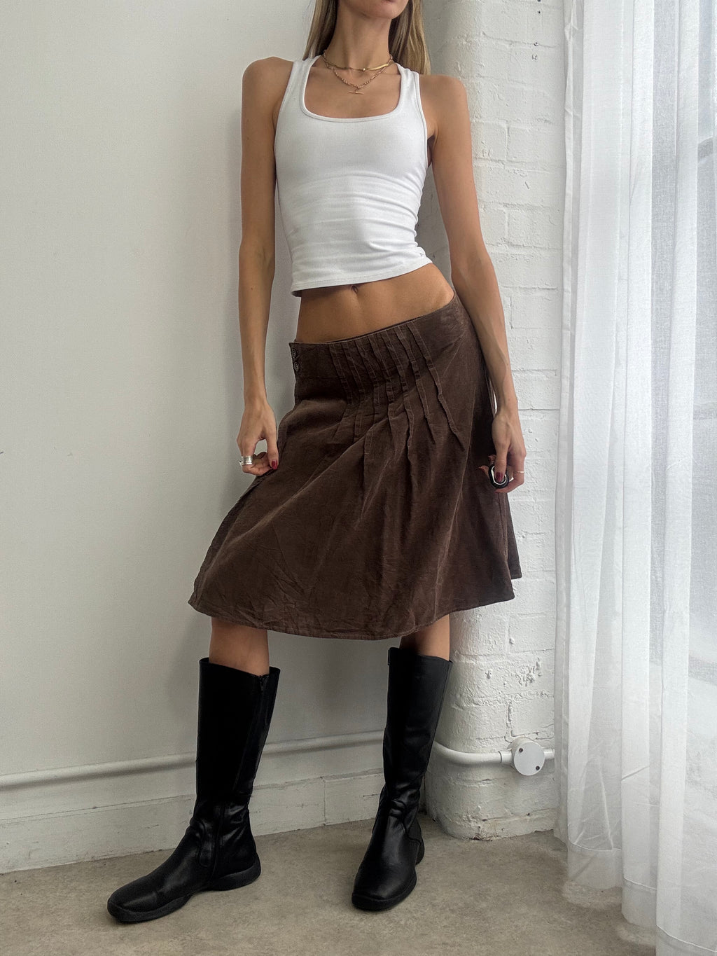 Vintage Y2K brown cord wrap midi skirt