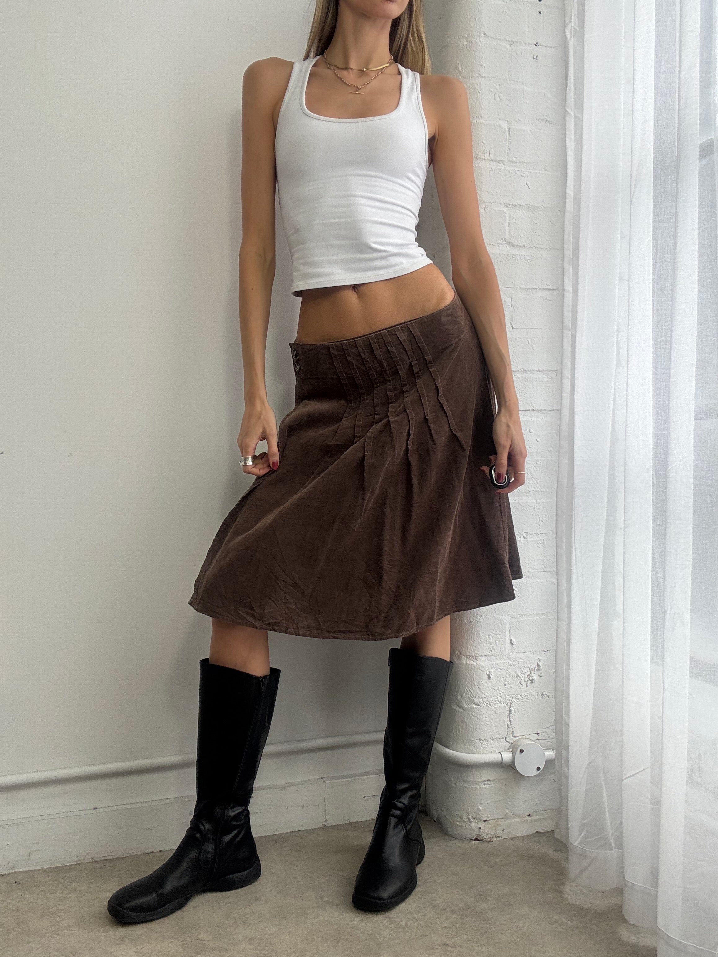 Vintage Y2K brown cord wrap midi skirt