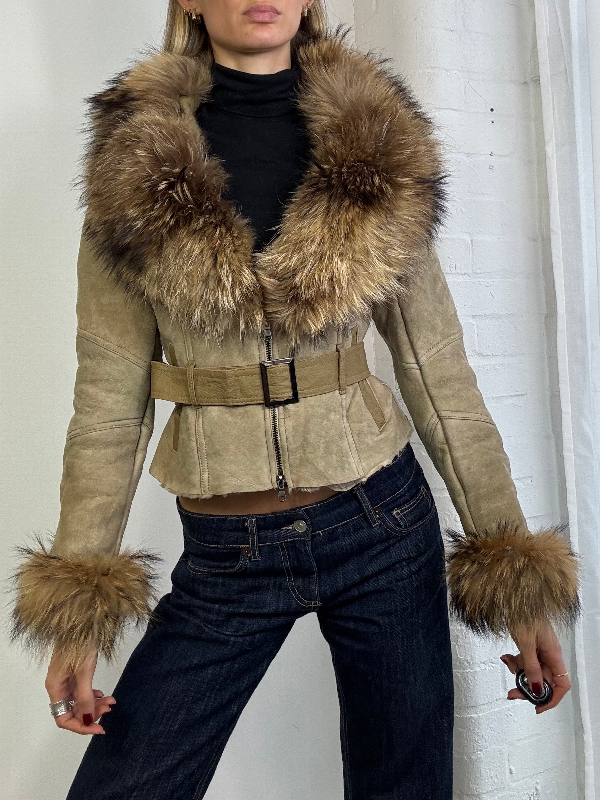 Vintage Y2K suede & fur trim afghan jacket