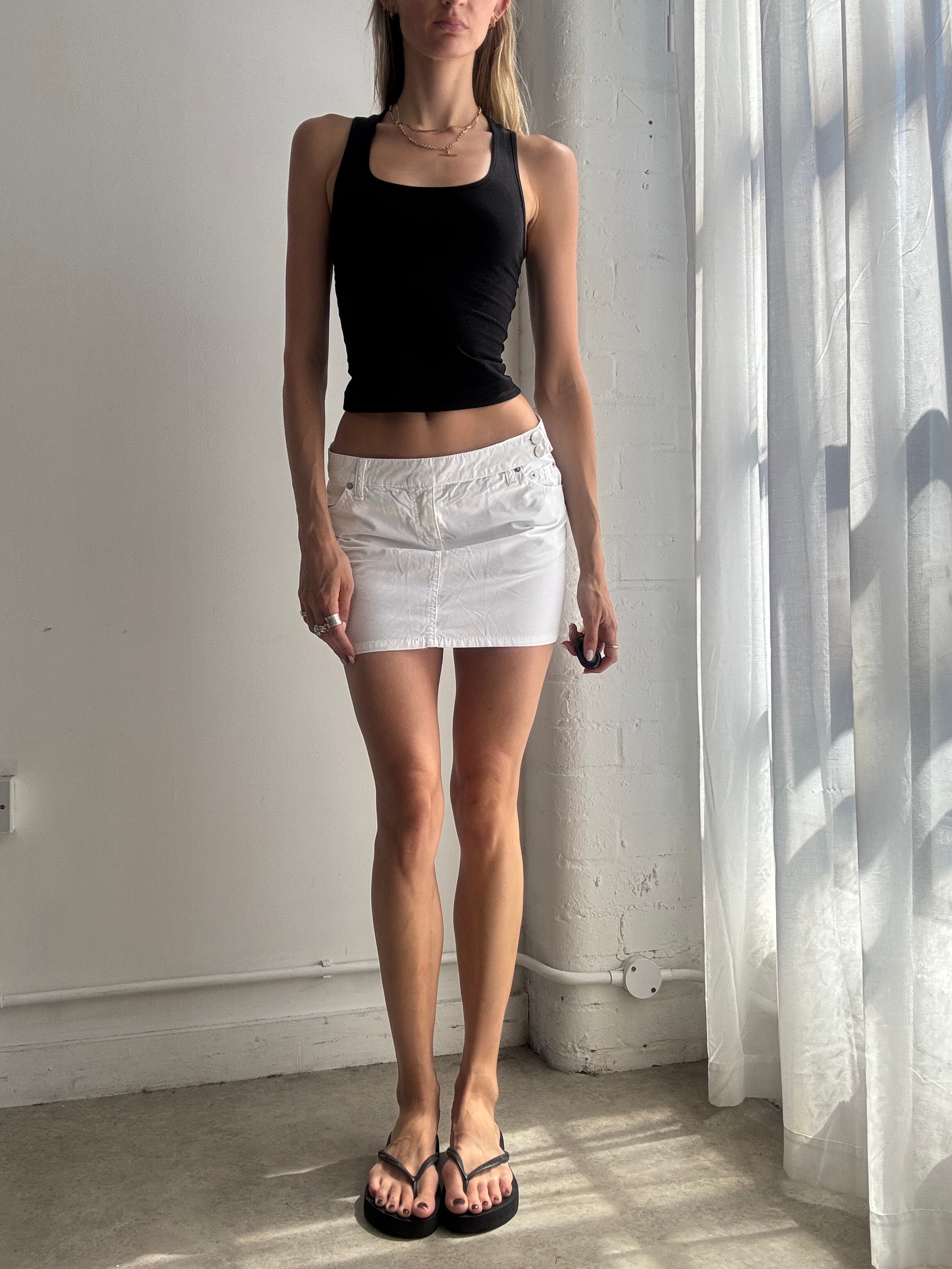 Vintage White Low Rise Mini Skirt Y2K - Size S