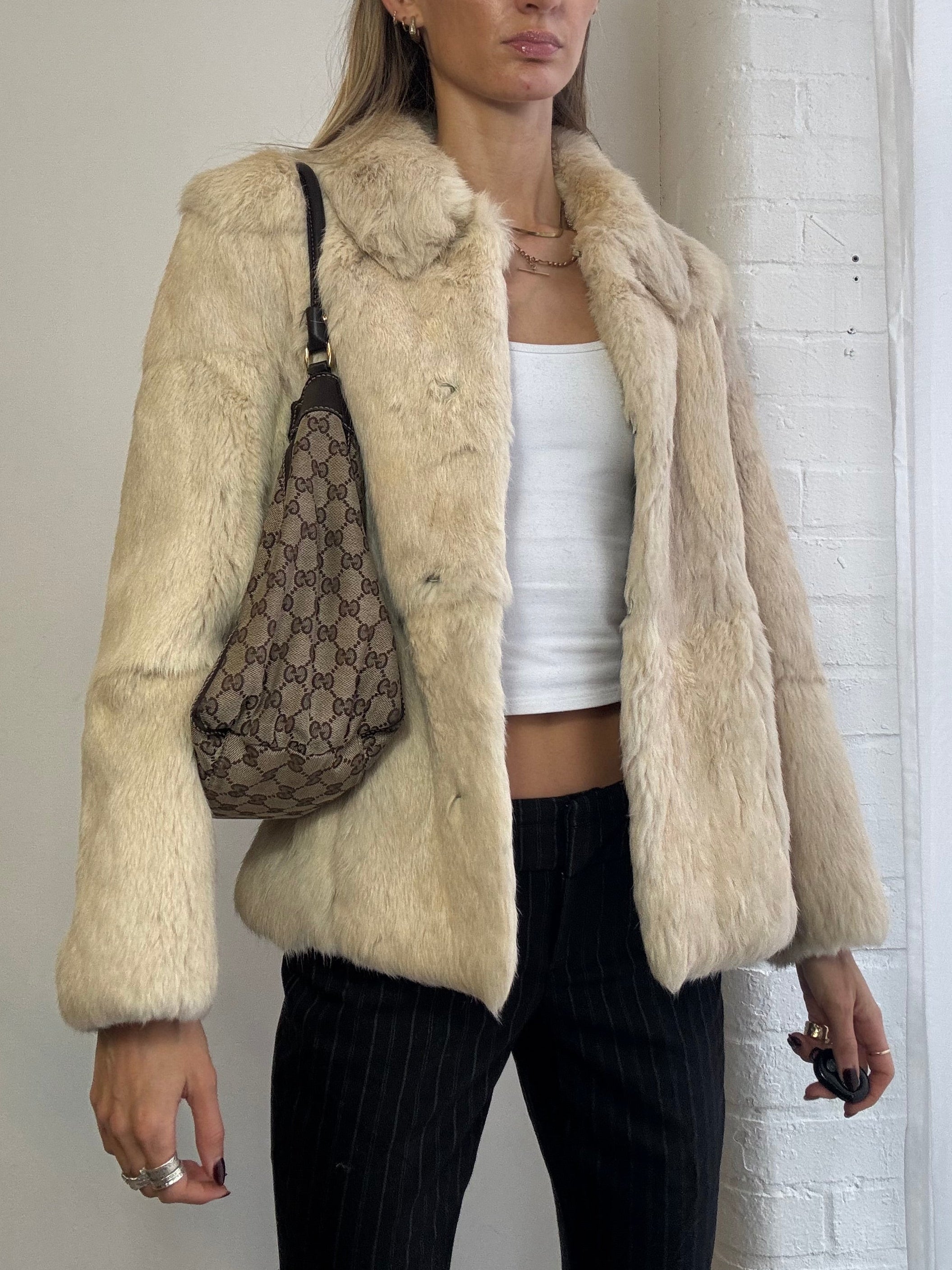 Vintage cream rabbit fur jacket