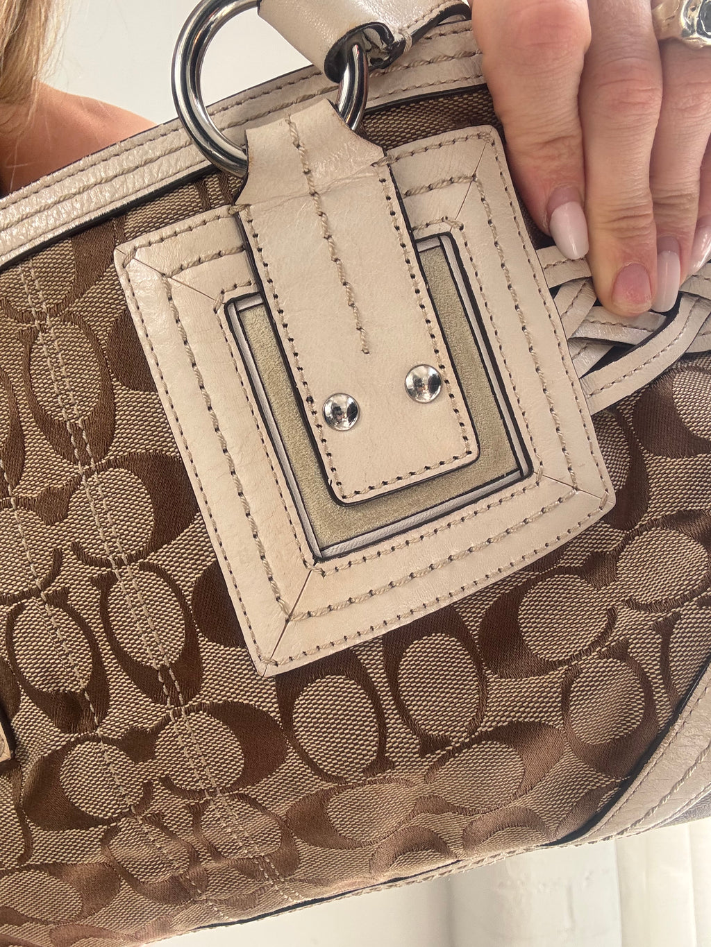 Vintage Vintage Y2K Coach Signature Shoulder Bag – Brown Monogram Canvas & Cream Leather