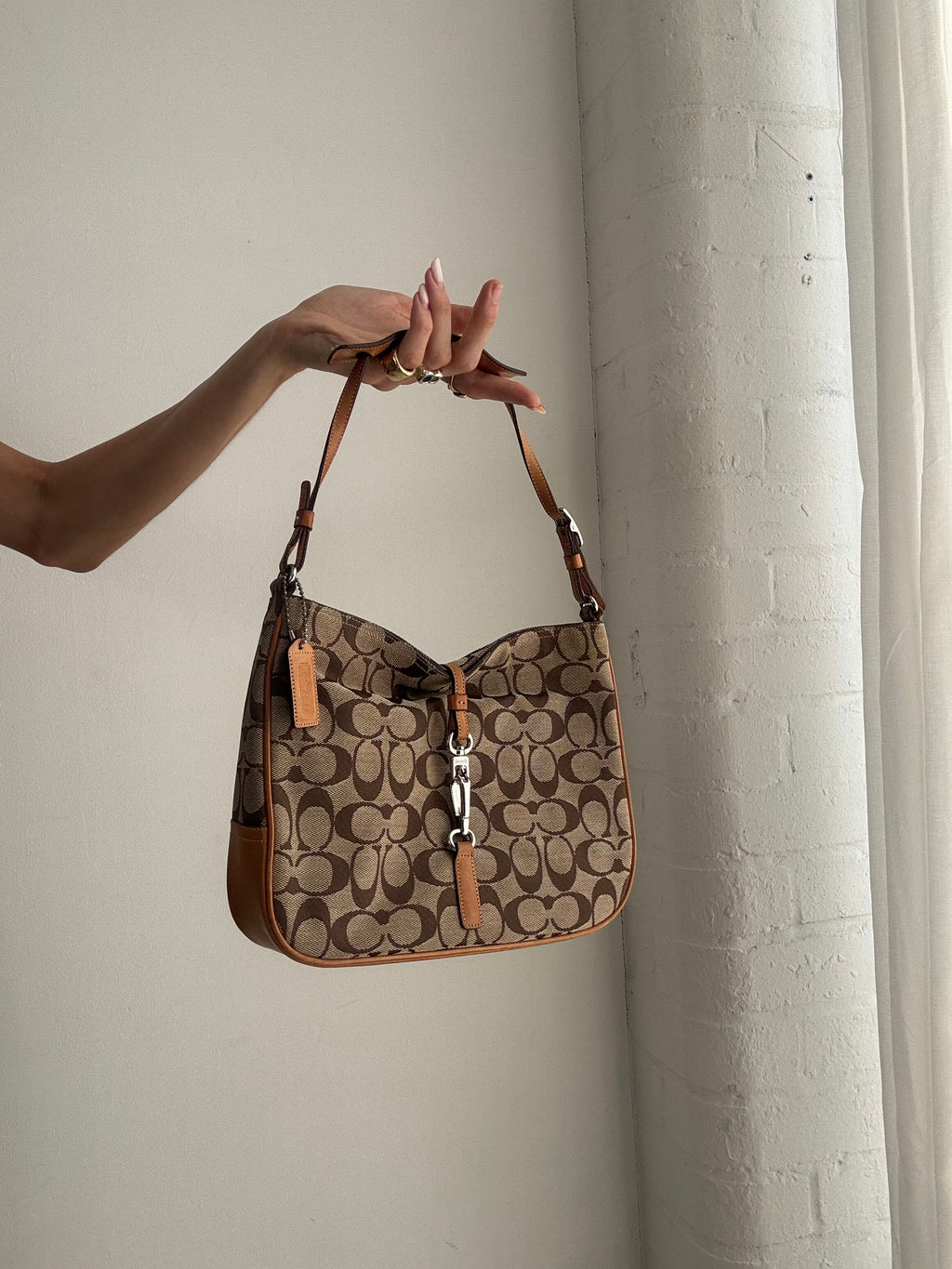 Vintage Y2K Coach Signature Shoulder Bag – Brown Monogram Canvas & Tan Leather