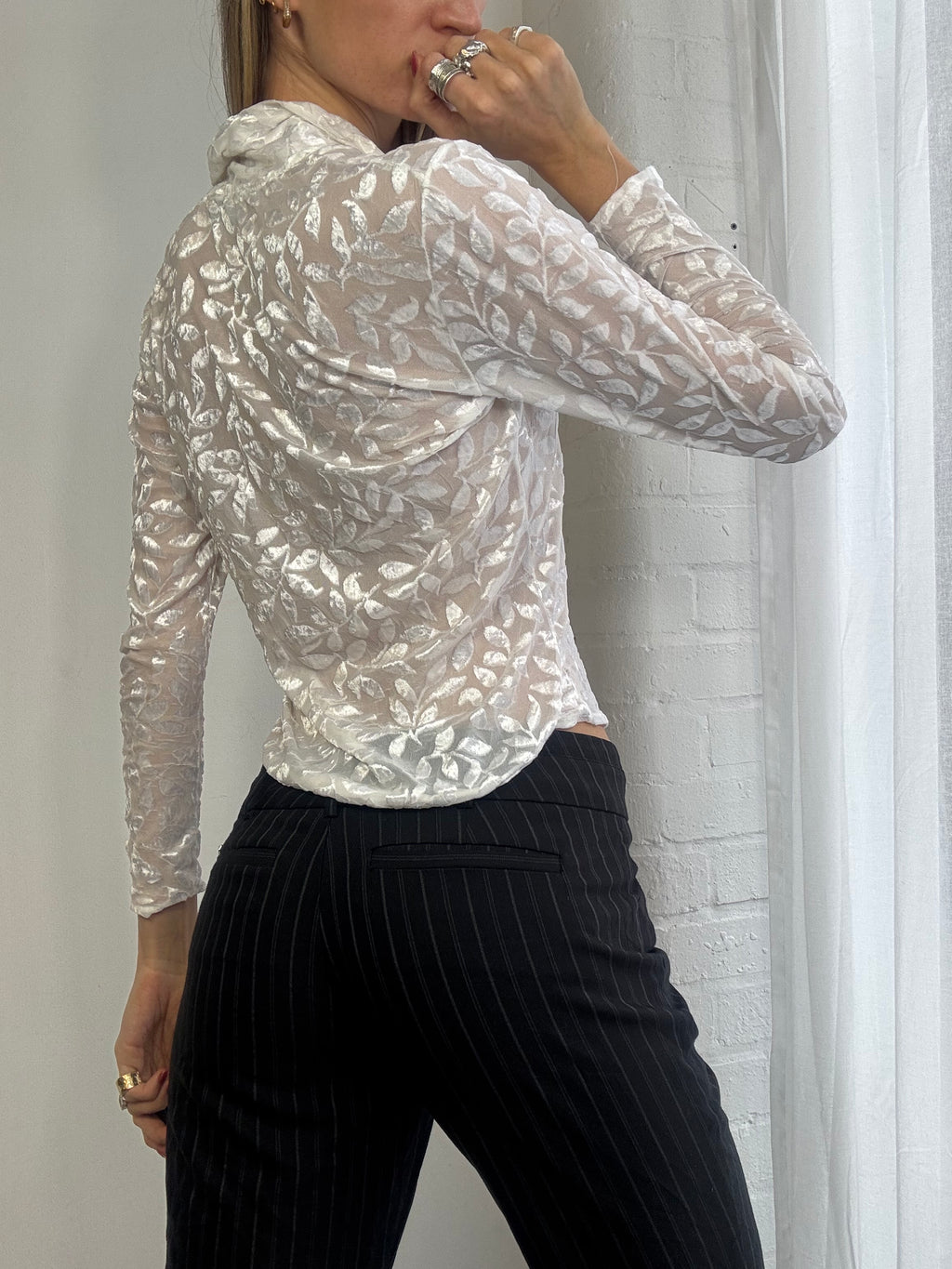 Vintage Y2K white floral blouse