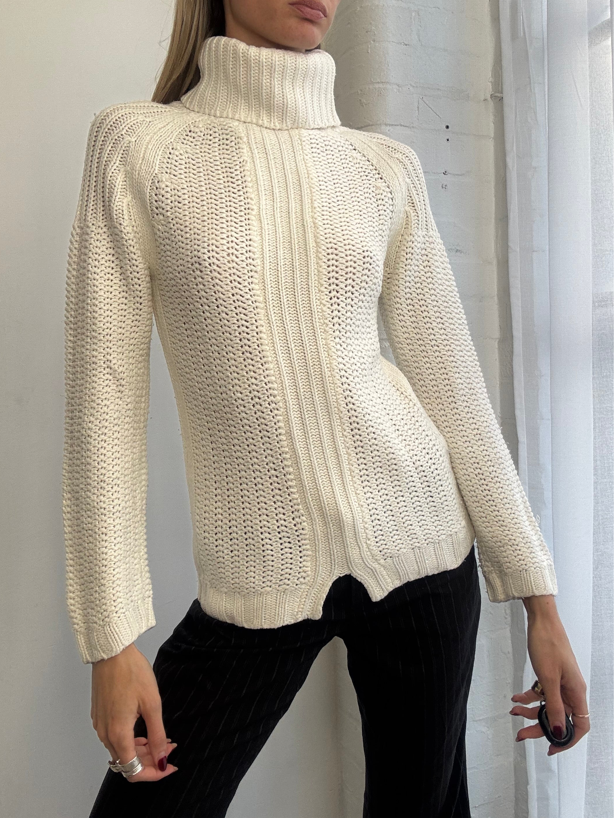 Vintage Y2K white knitted polo neck jumper