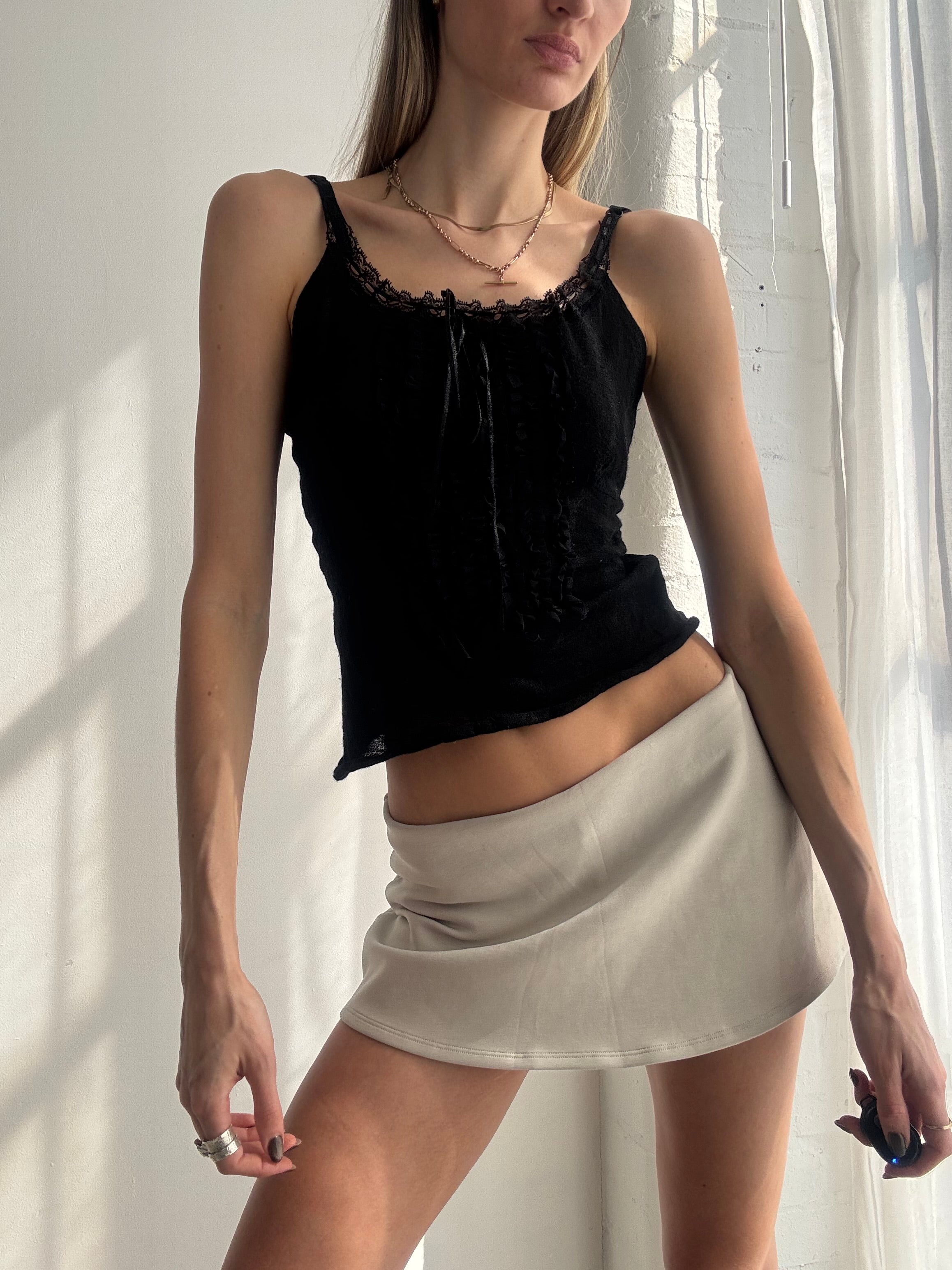 Vintage Y2K Stefanel black lace trim cami top - Size M