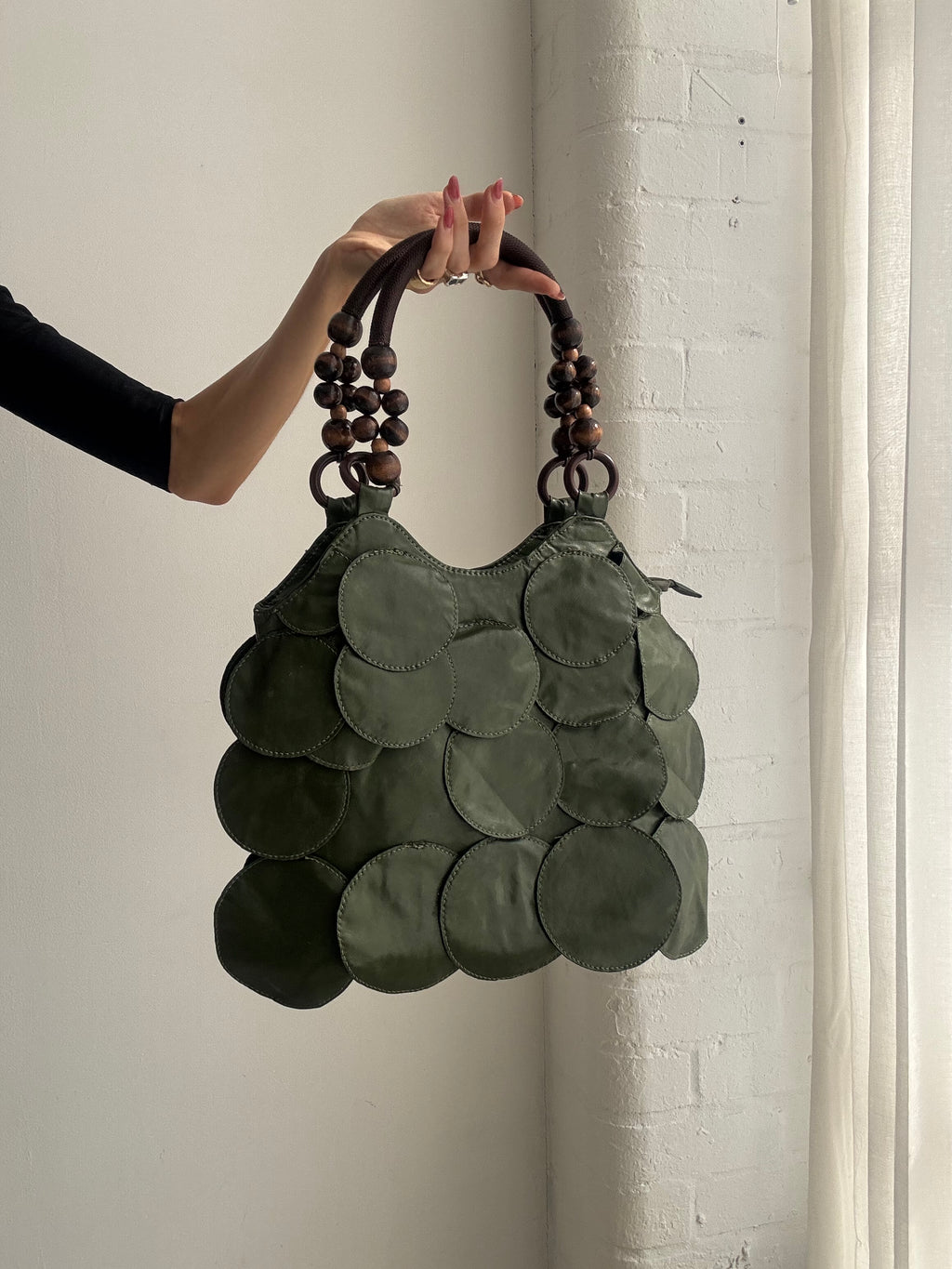 Vintage Y2K Olive Green Disc Detail Shoulder Bag