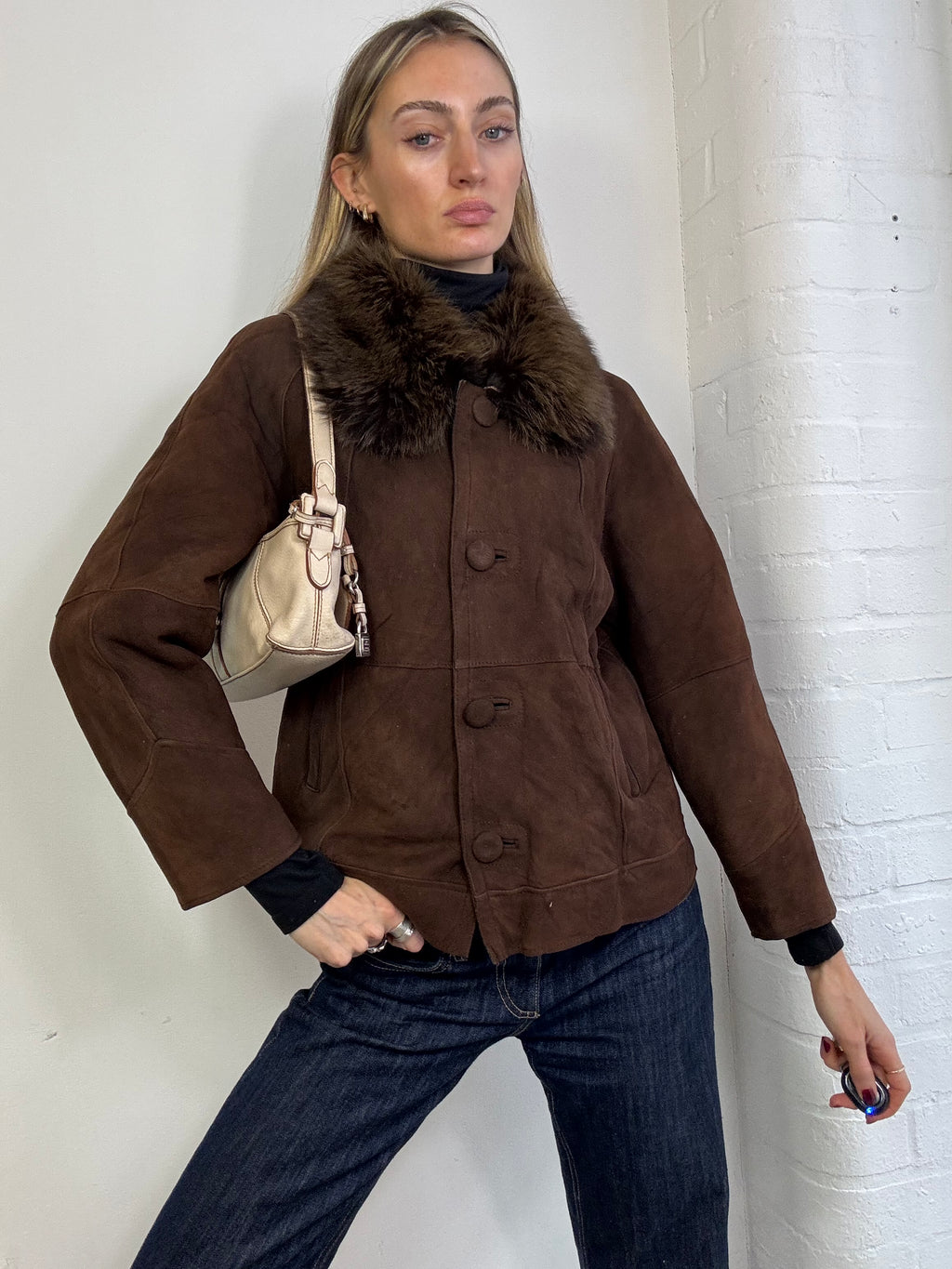 Vintage sheepskin coat in brown