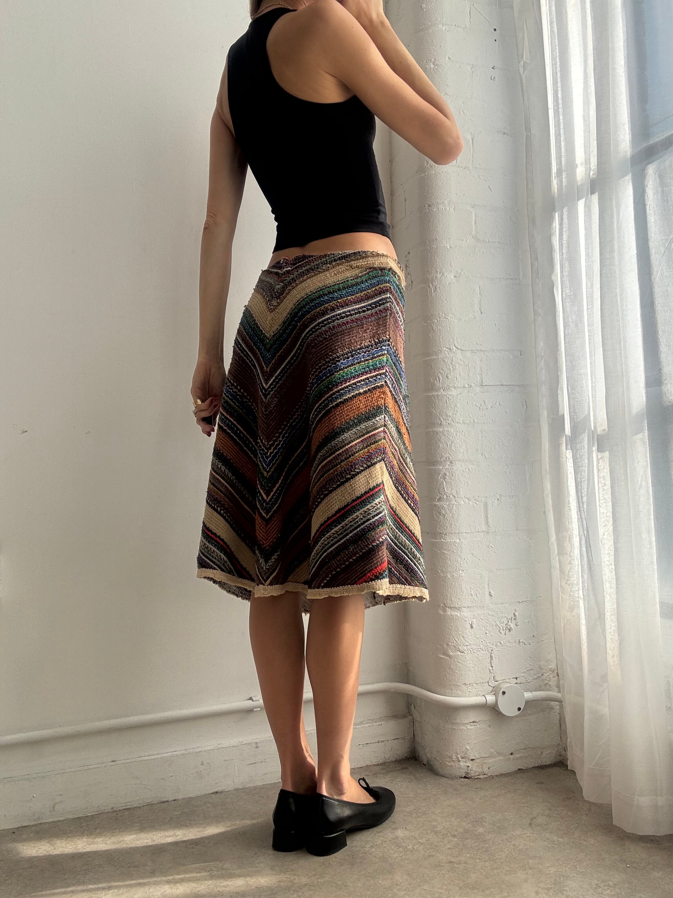 Vintage striped woven midi skirt
