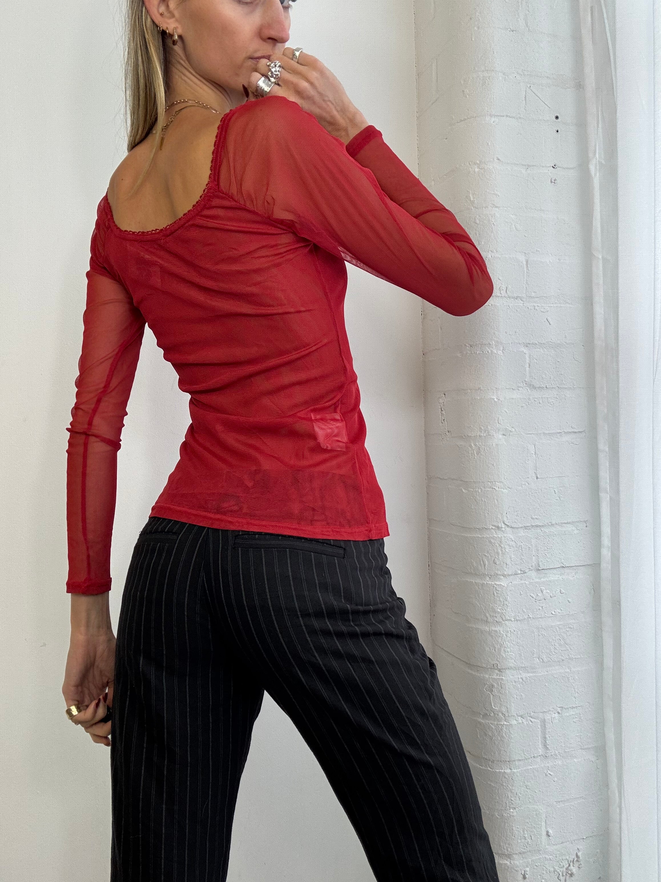 Vintage Y2K Morgan de toi red mesh long sleeve top