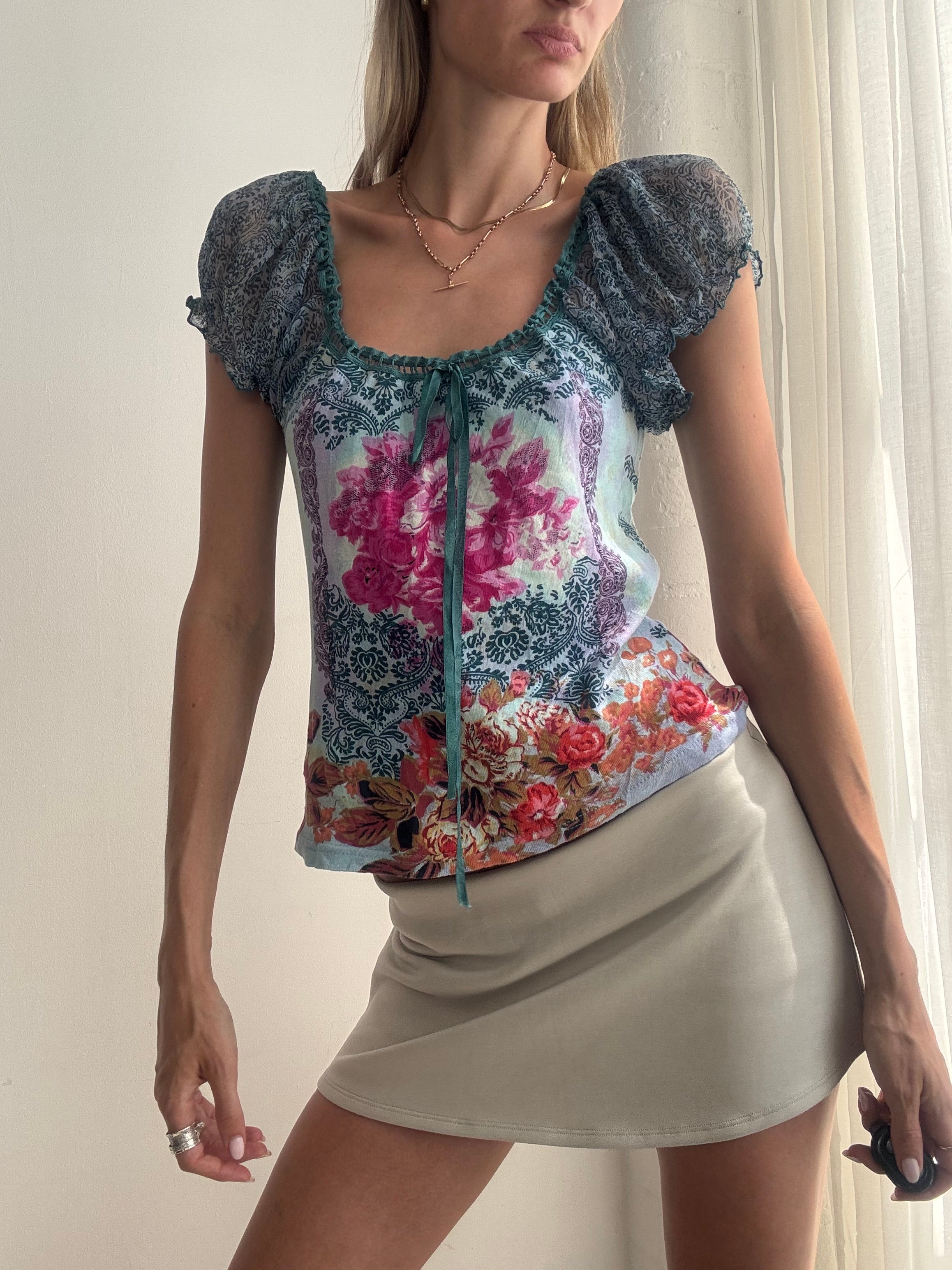 Vintage Rene Derhy Y2K Floral Puff Sleeve Top - Size S