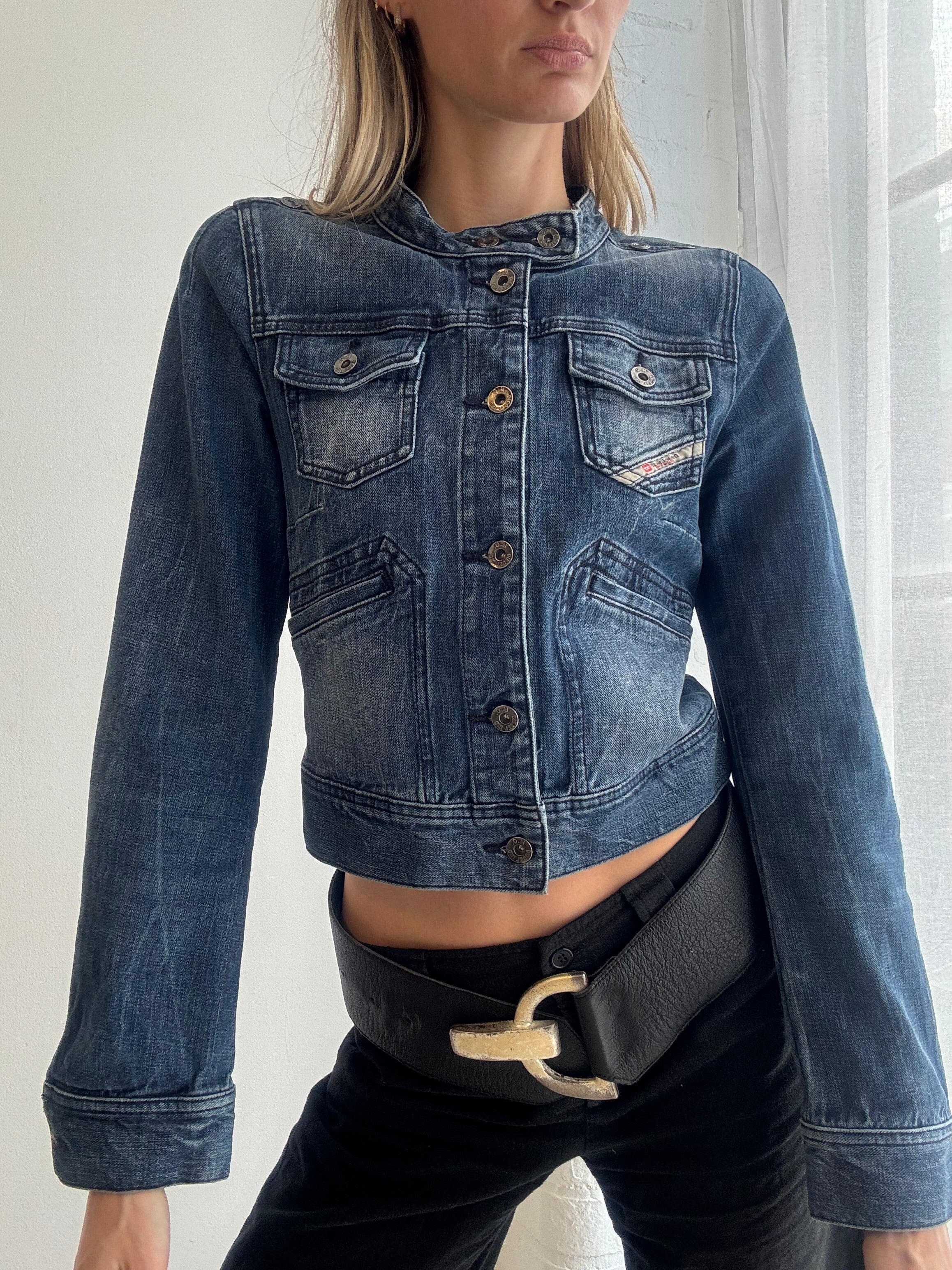 Vintage y2k Diesel cropped fitted denim biker jacket - Size XS