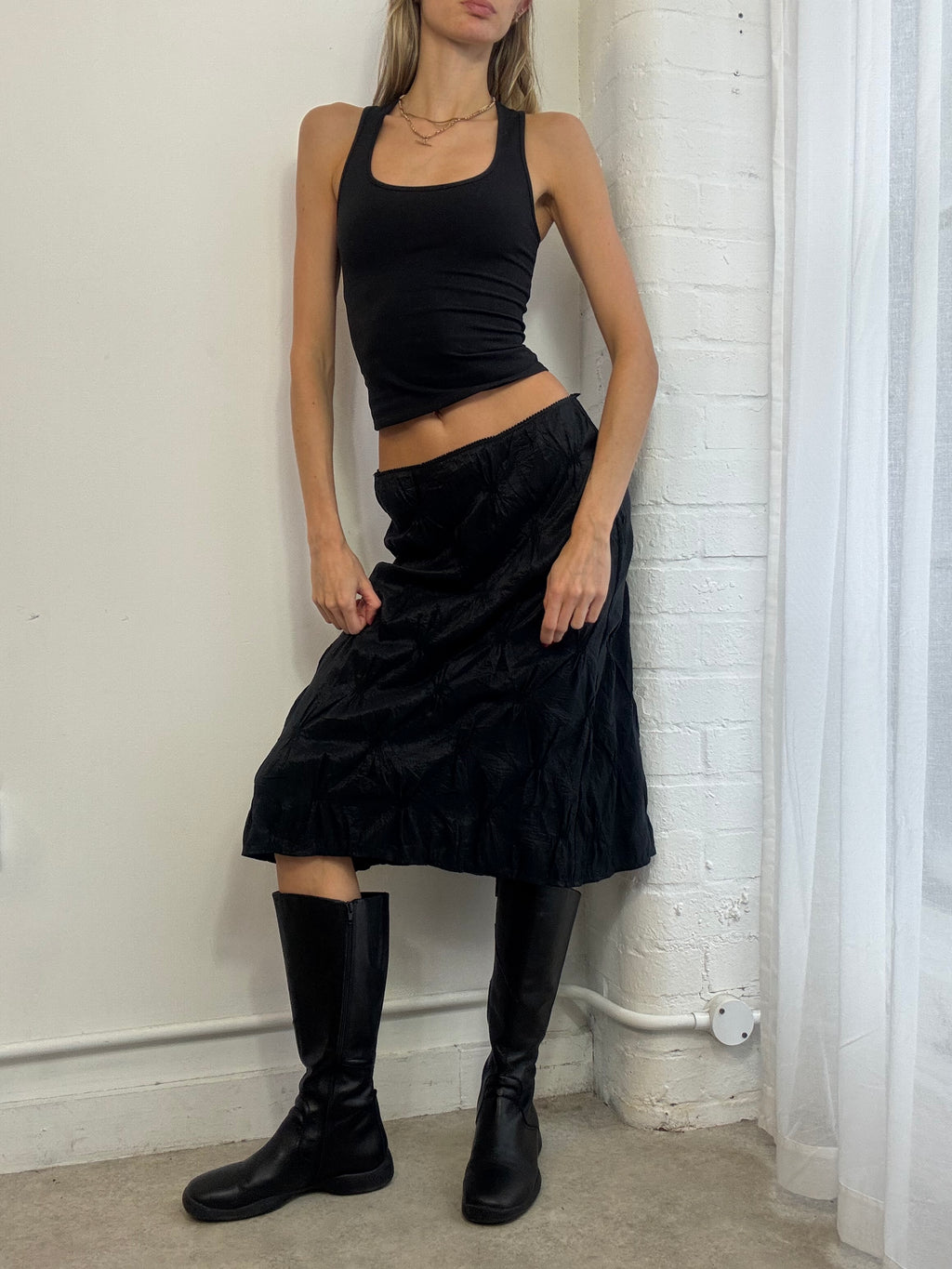 Vintage Y2K black ruched midi skirt