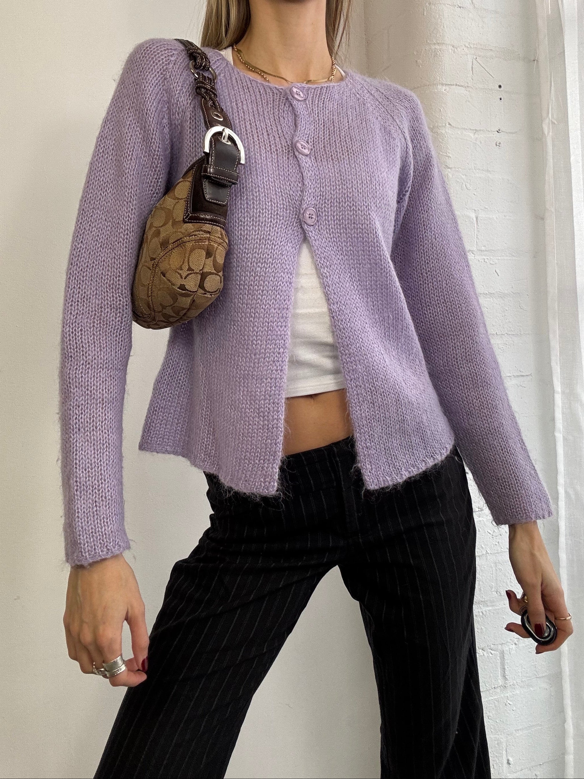 Vintage Y2K knitted wool cardigan lilac