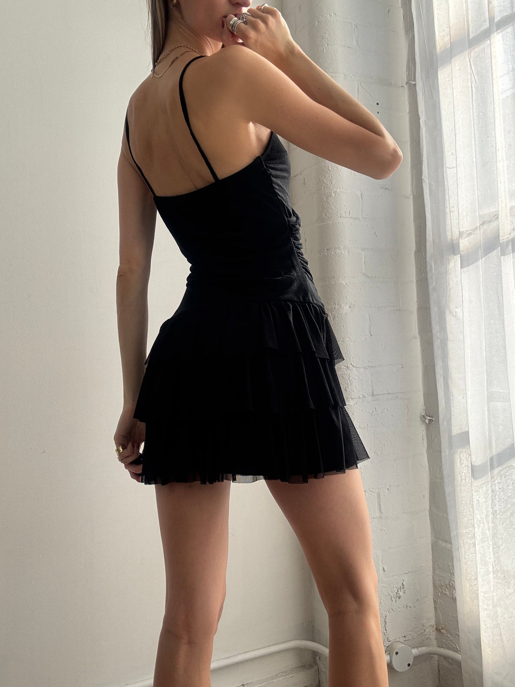 Vintage Y2k Black Ruffle Mini Dress