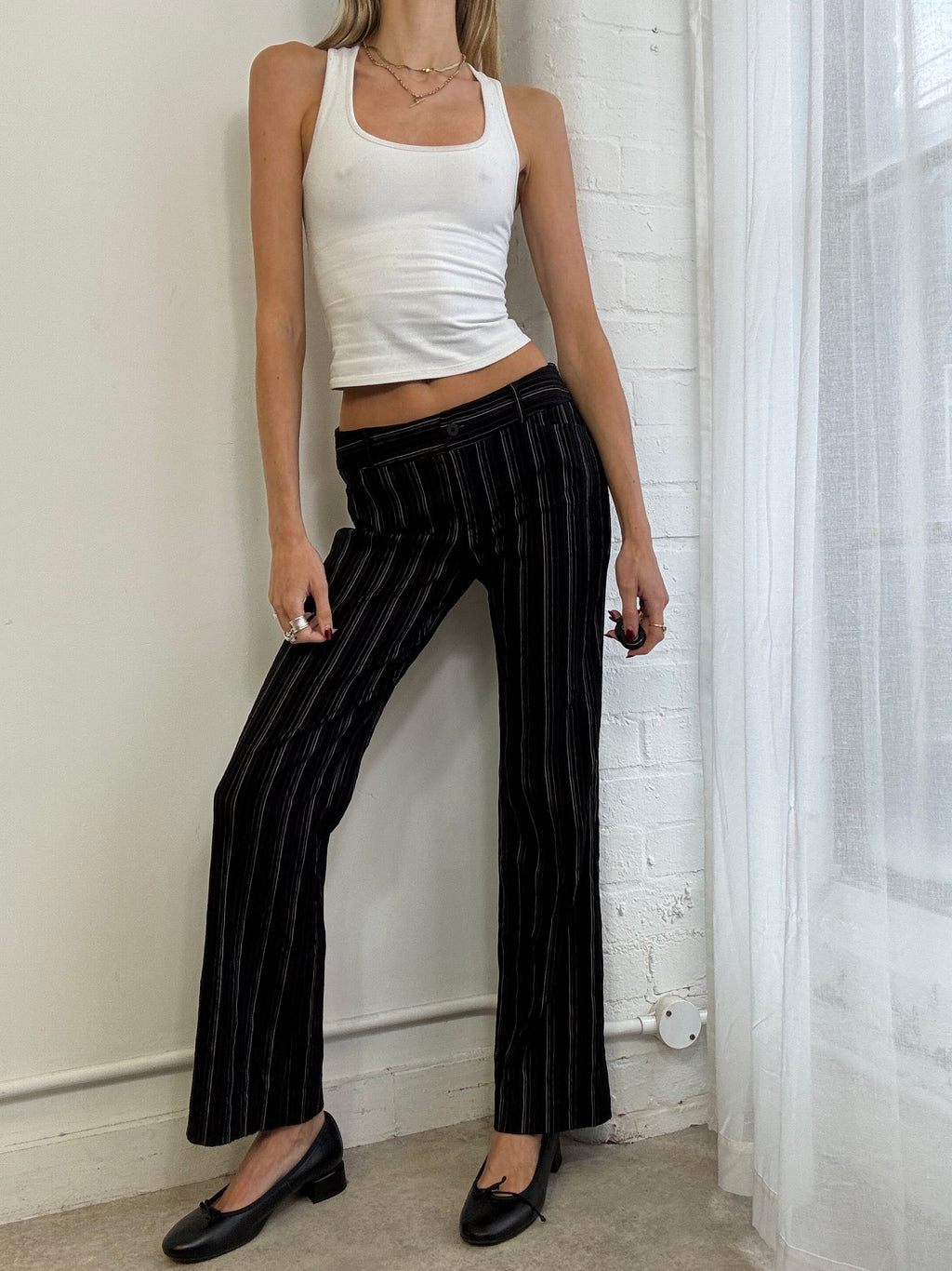 Vintage 90s black pinstripe low rise trousers
